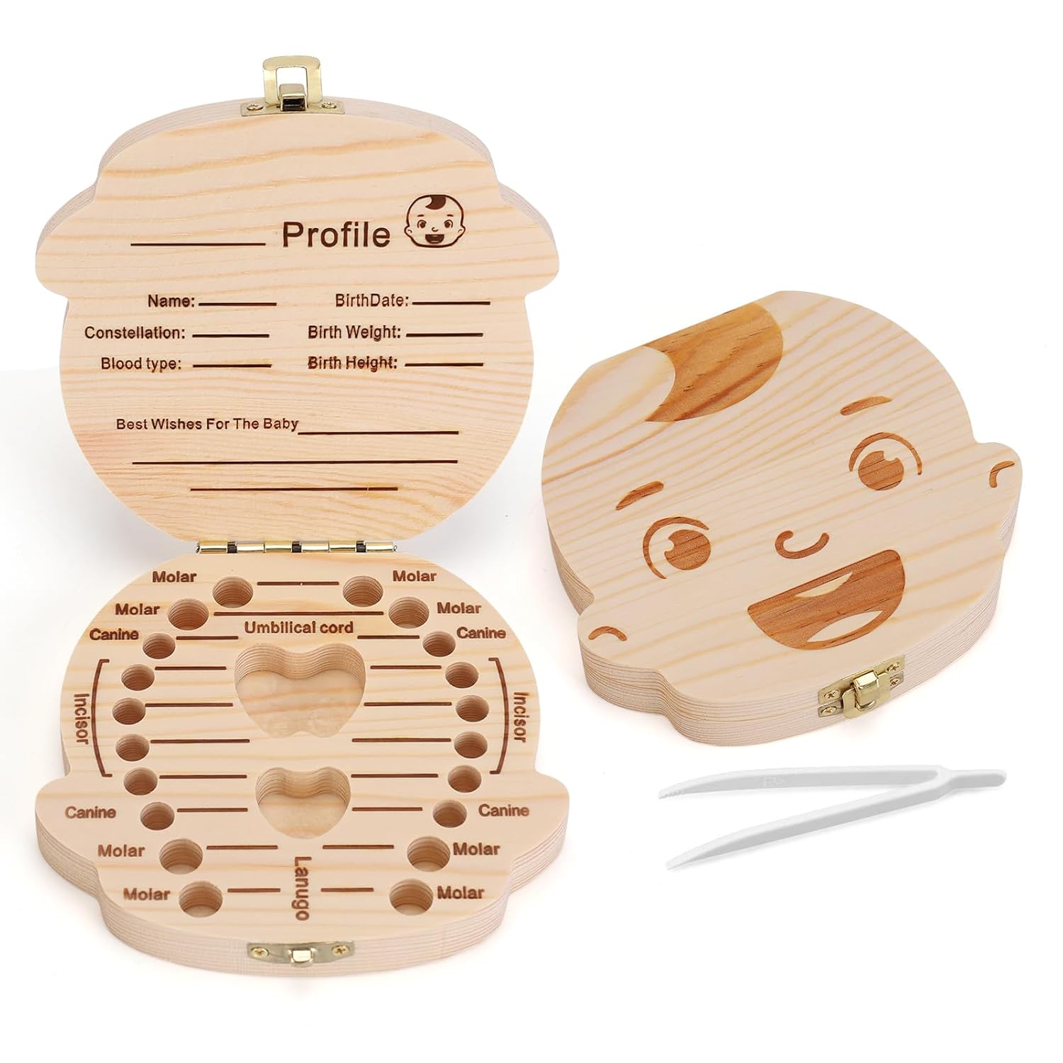NASHRIO Baby Tooth Fairy Box Wooden Keepsake Organizer for Kids
