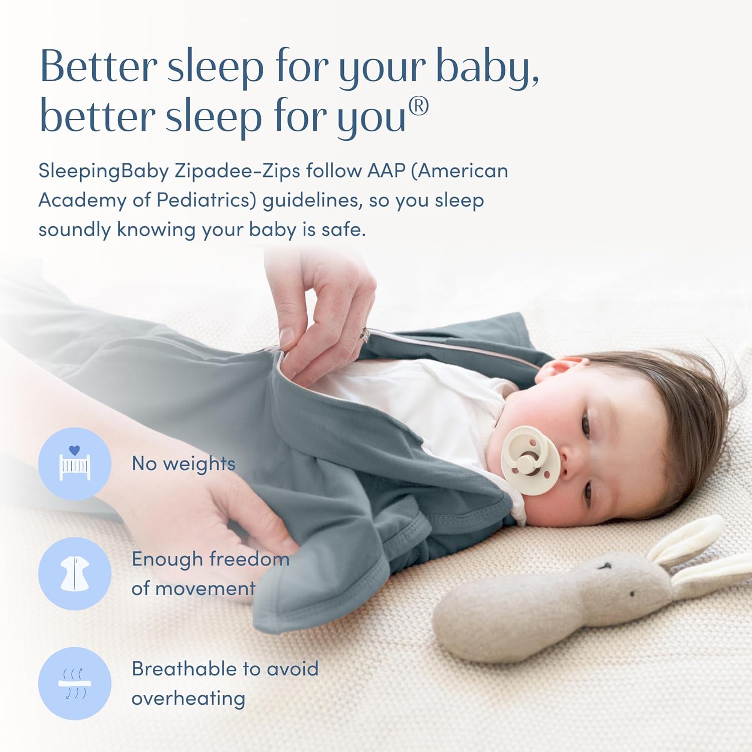 SleepingBaby Zipadee-Zip Transition Swaddle - Classic Grey Small 4-8 Months