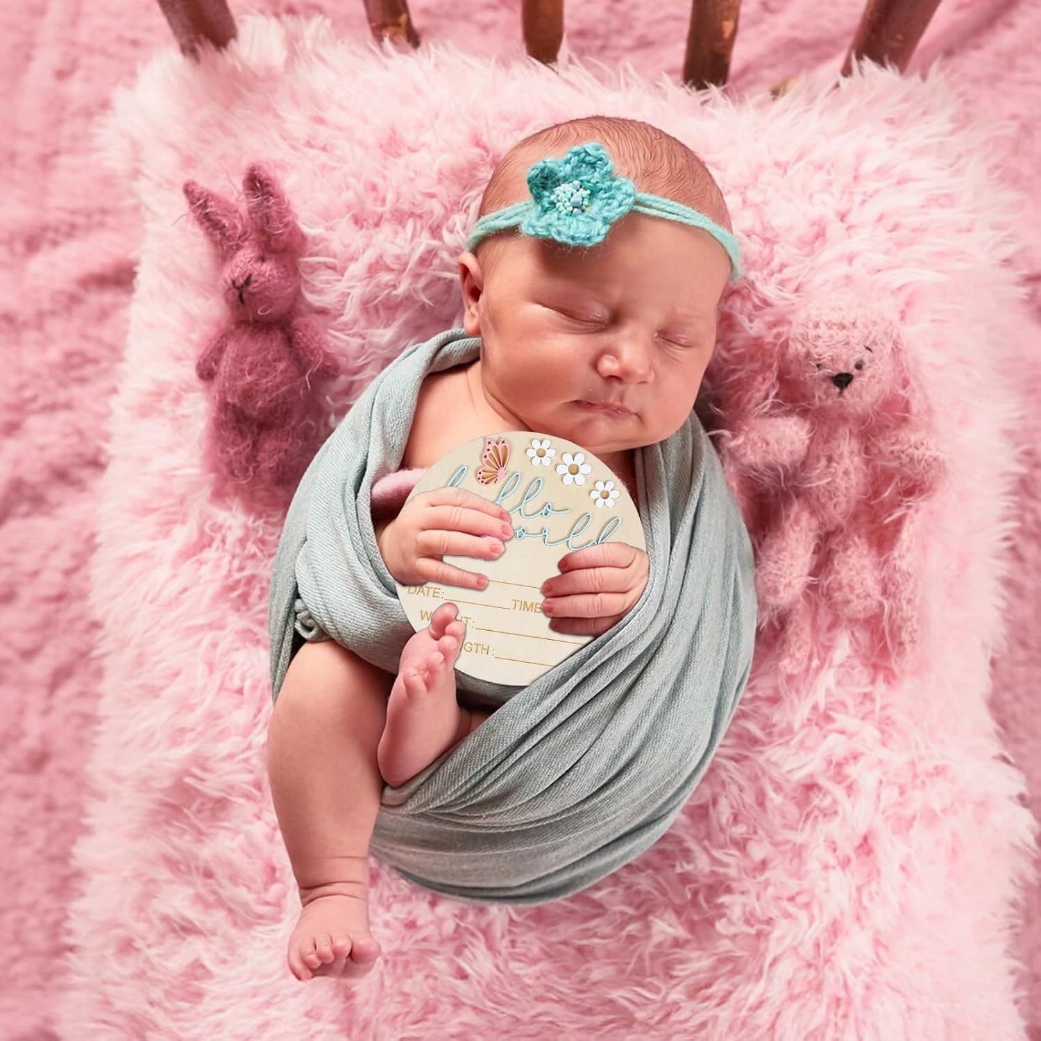 Hello World Newborn Sign 59 Inch Wooden Wall Plaque