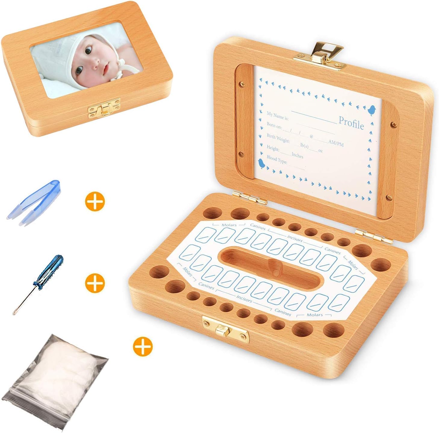 Esweny Baby Tooth Box with Photo Frame and Lock Design