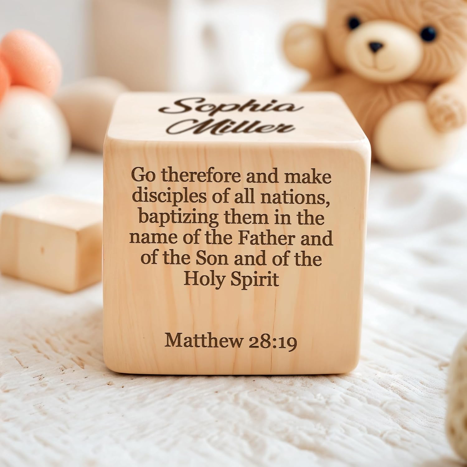 Custom Laser Engraved Baby Baptism Wood Block