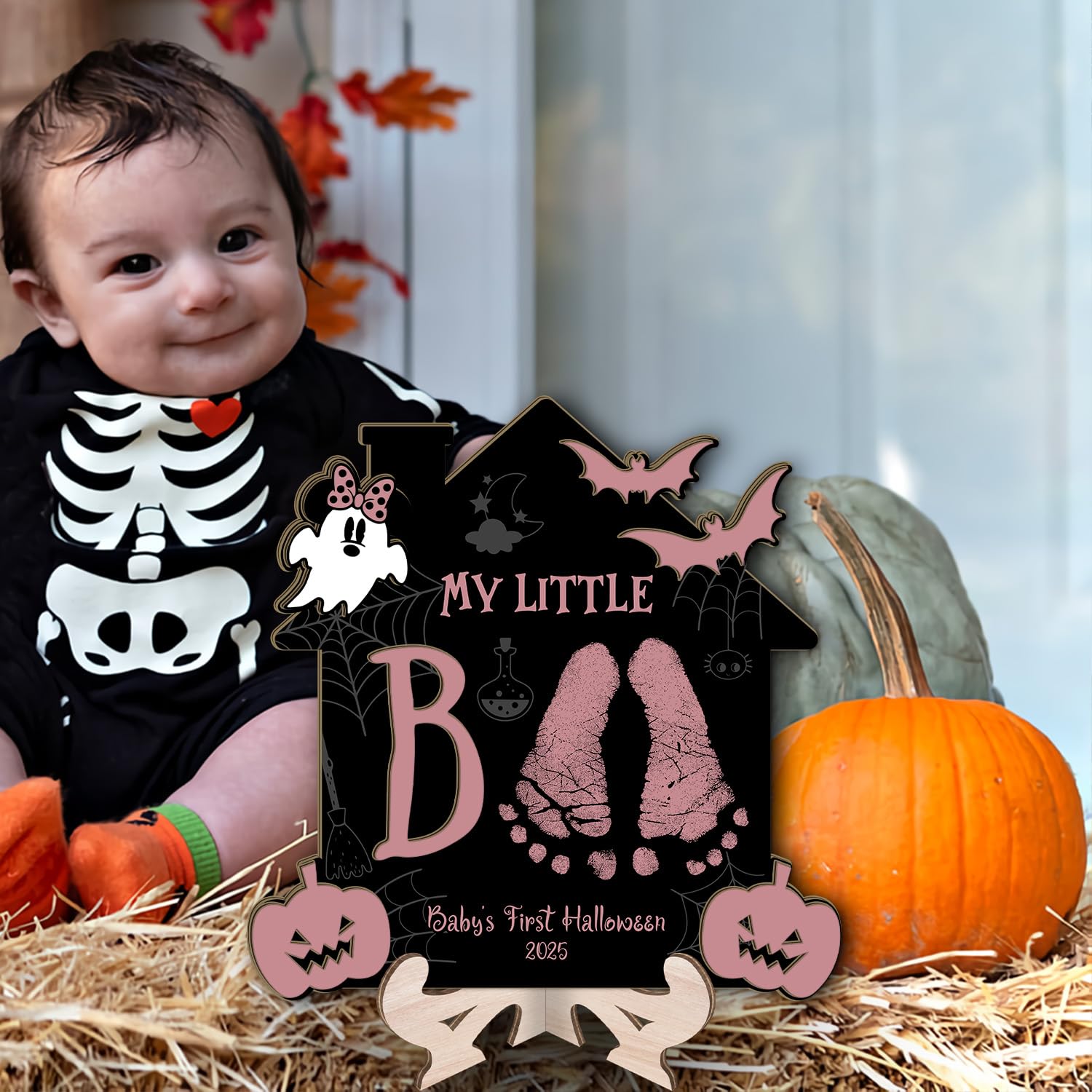 DIY Halloween Footprint Wooden Sign Baby Keepsake Decor
