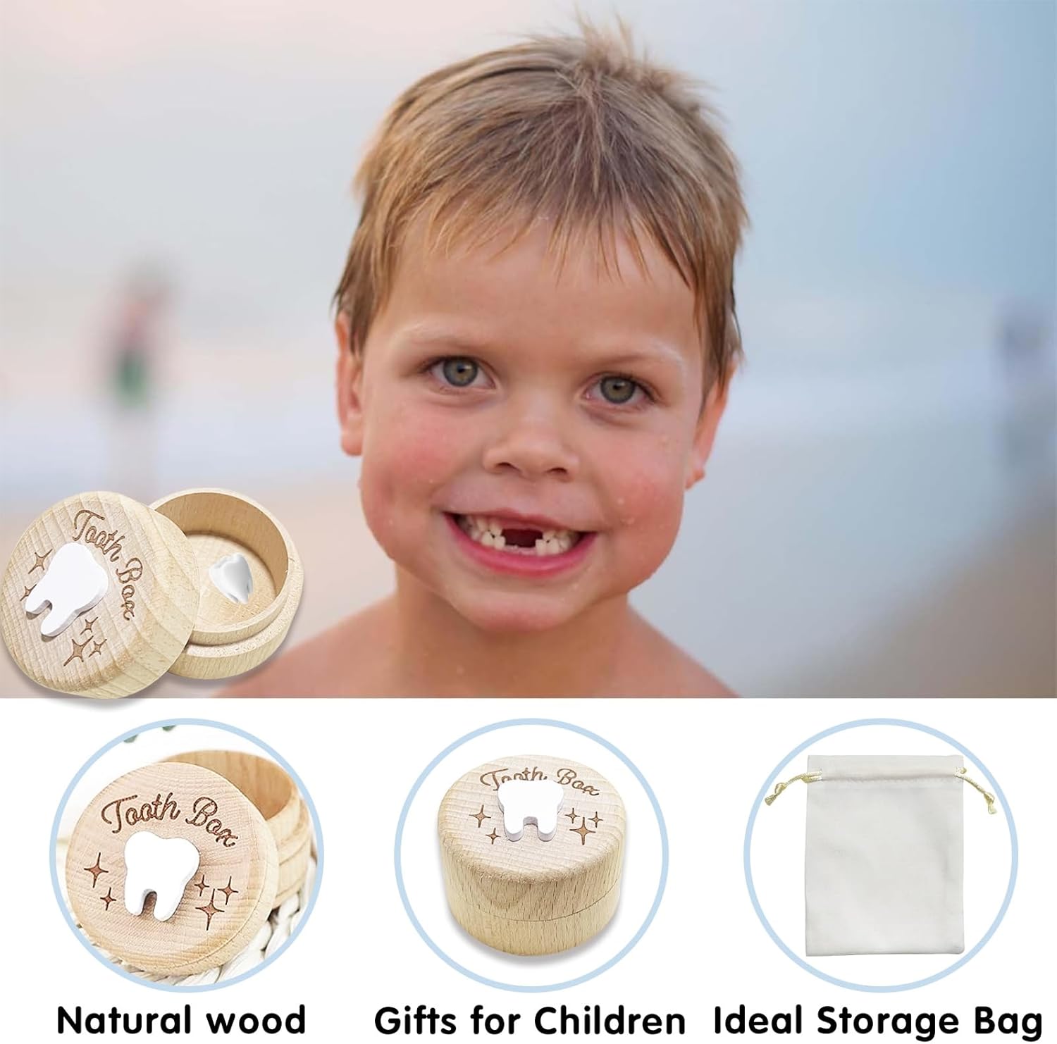 Zalengine Wooden Tooth Fairy Box with Storage Pouch