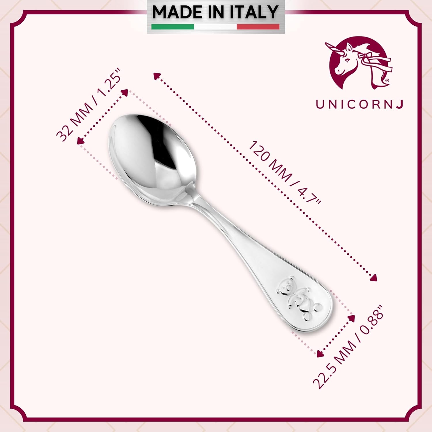 UNICORNJ Sterling Silver Baby Spoon Fork Set Teddy Bear Design
