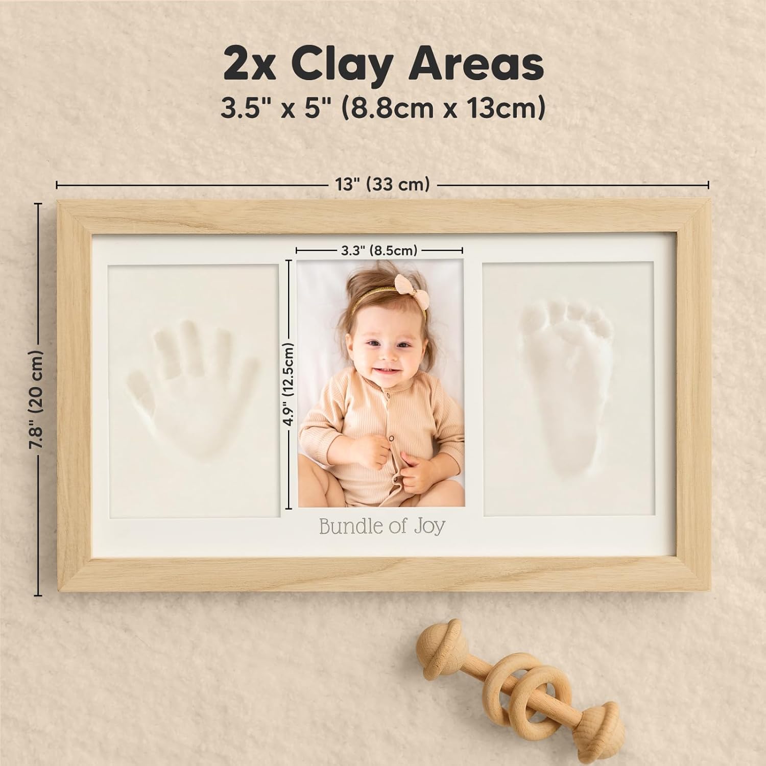 KeaBabies Baby Footprint Kit - Ash Wood Frame with Name Date Print