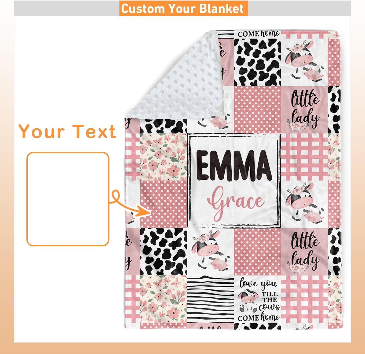 Custom Baby Blanket - Pink Cow Design for Boys Girls
