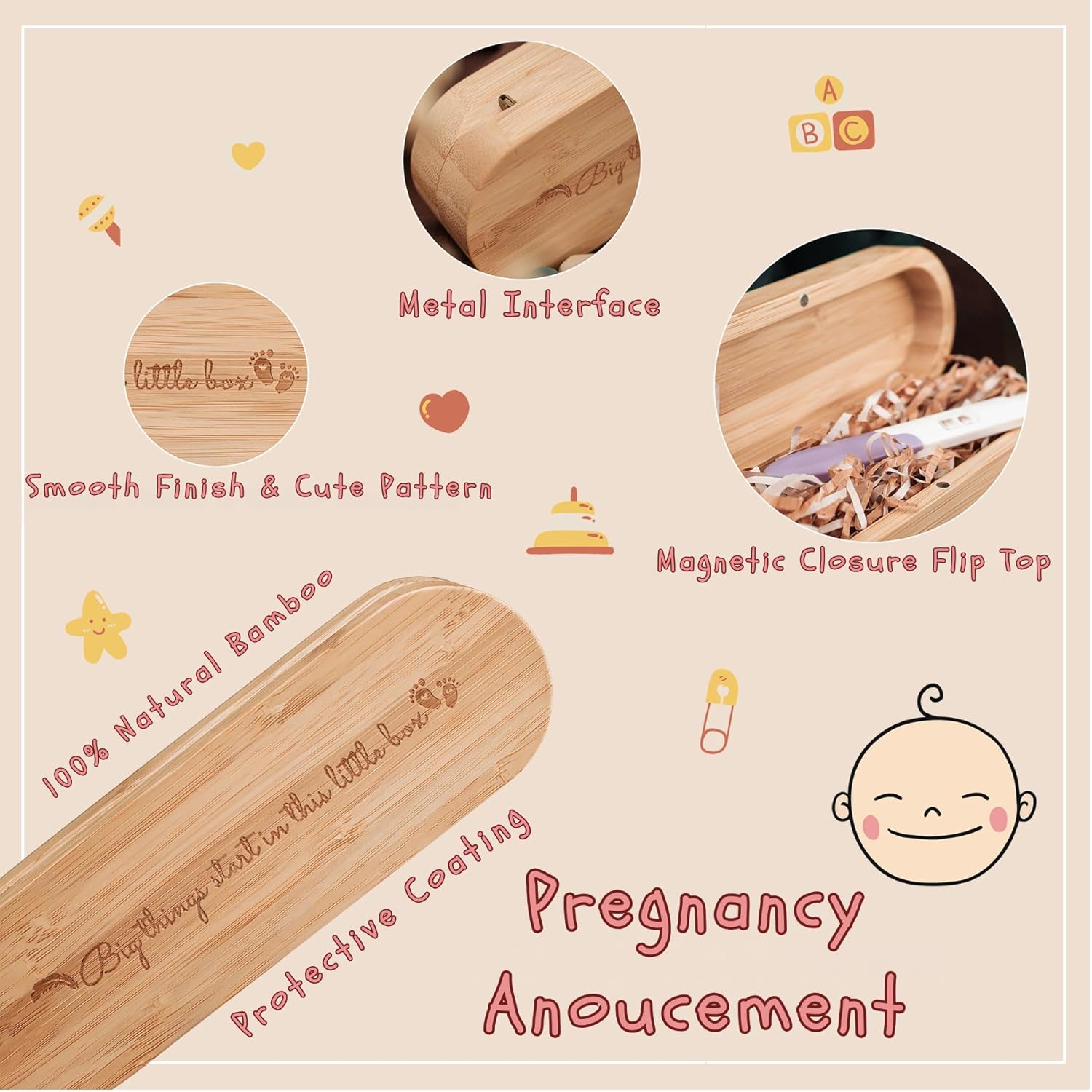 SOCBOI Pregnancy Test Keepsake Box with Bamboo and Raffia