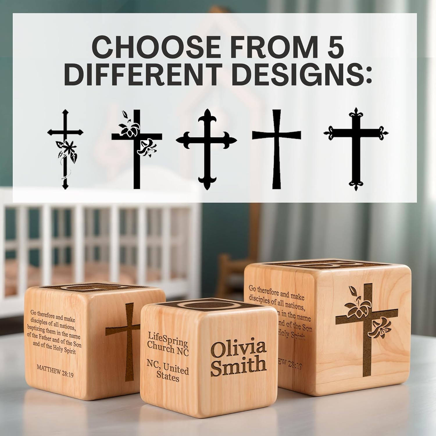 Custom Laser Engraved Baby Baptism Wood Block