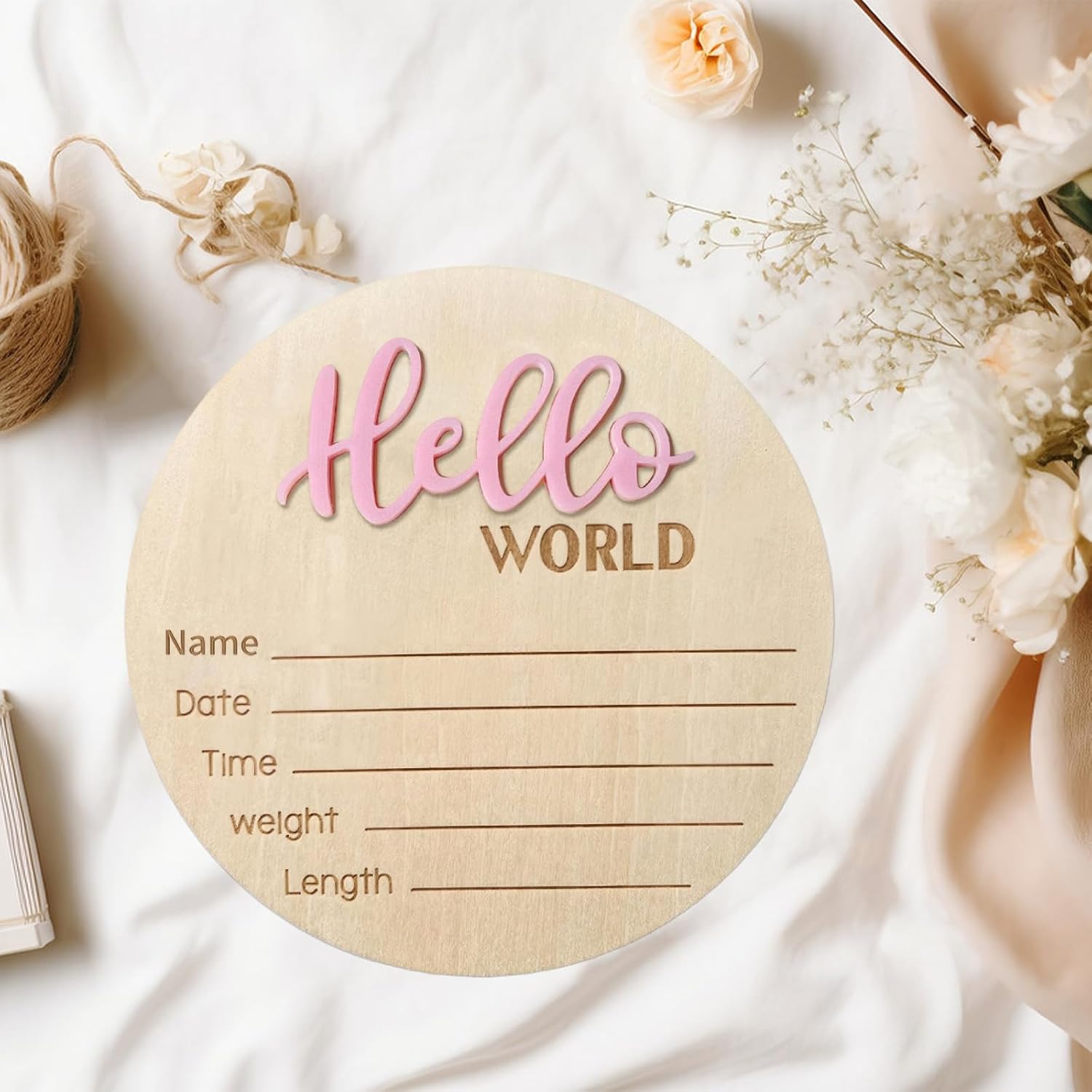 Baby Announcement Sign 59 Inch Wooden Hello World Personalized
