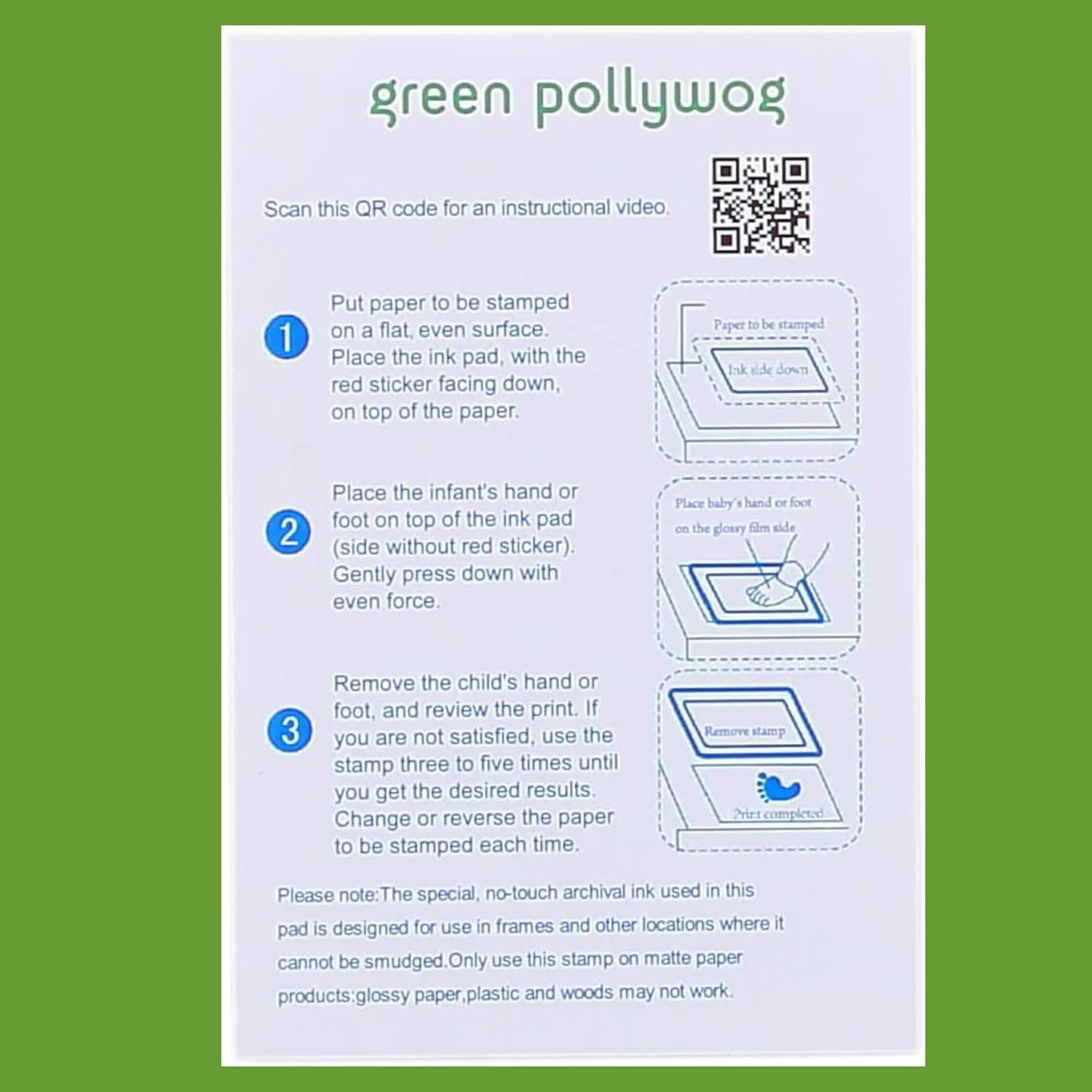 Green Pollywog Inkless Pad for Baby Dog Prints
