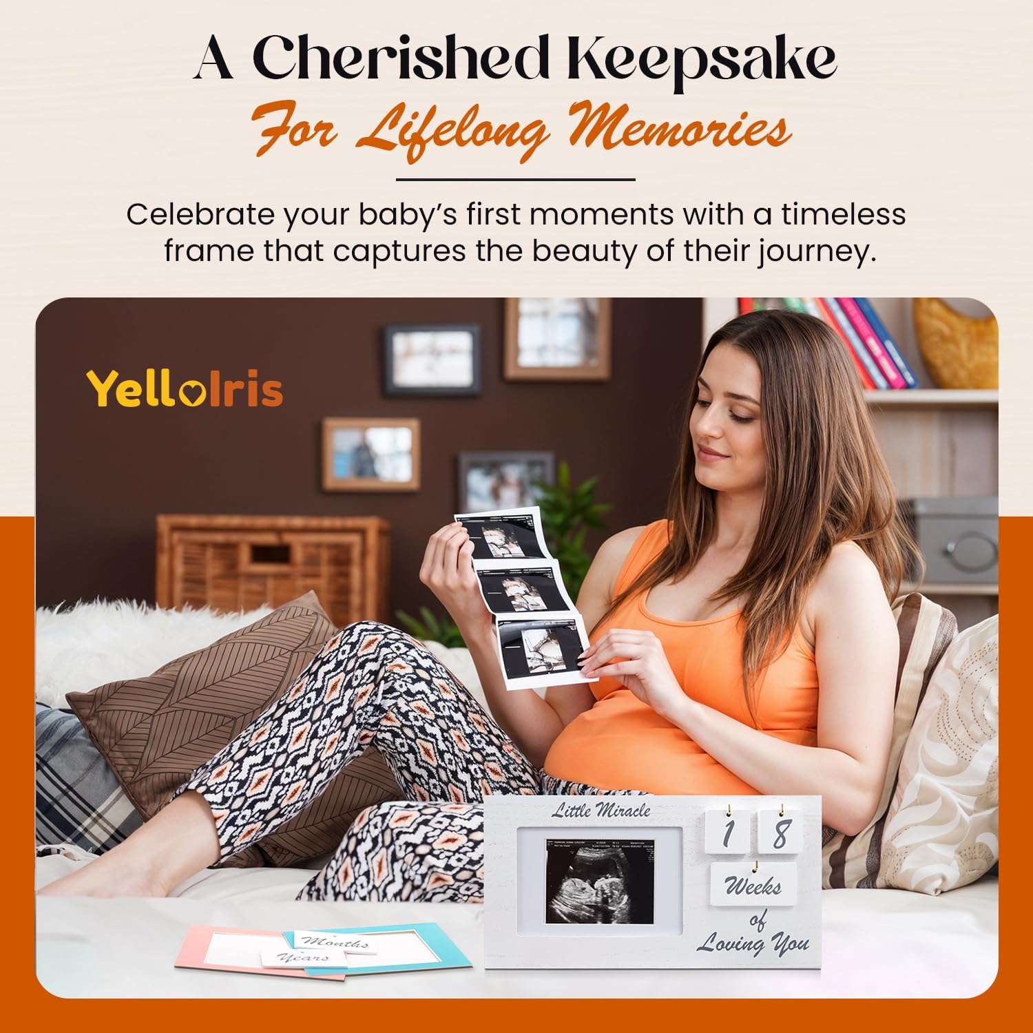 YelloIris White Ultrasound Sonogram Frame with Countdown Tiles