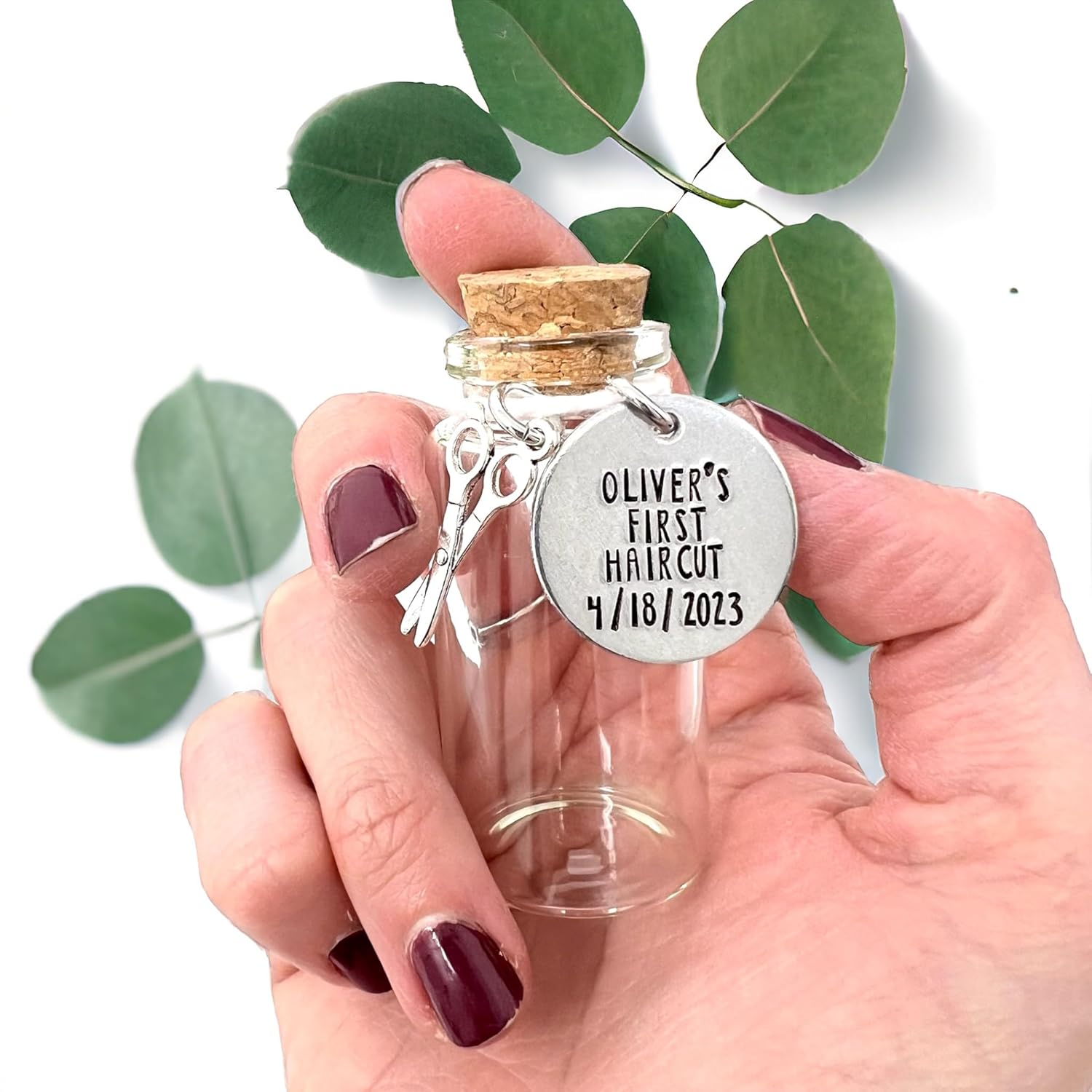 First Haircut Keepsake Jar with Date and Scissors Charm