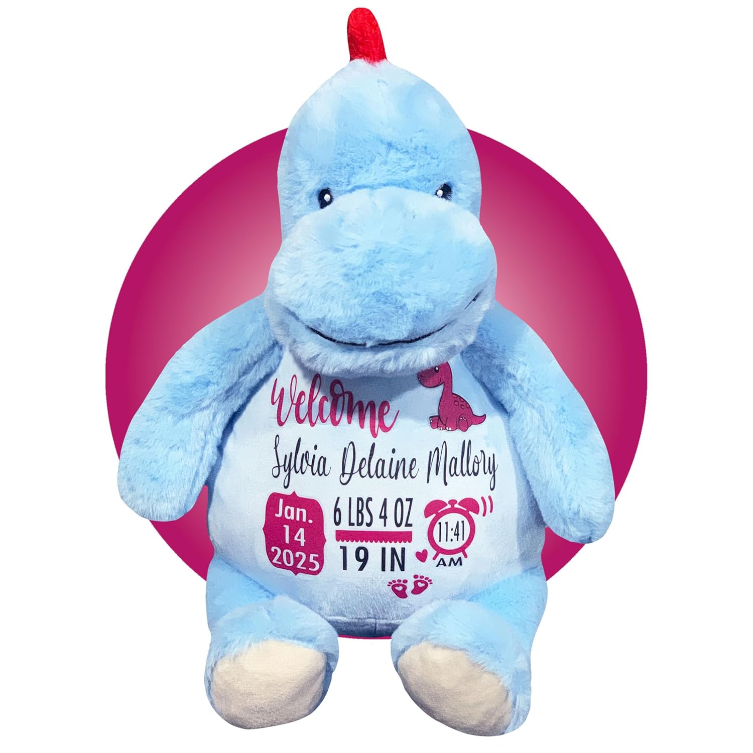 Baby Birth Stats Plush Dinosaur - Personalized Keepsake with Free Gift Wrapping