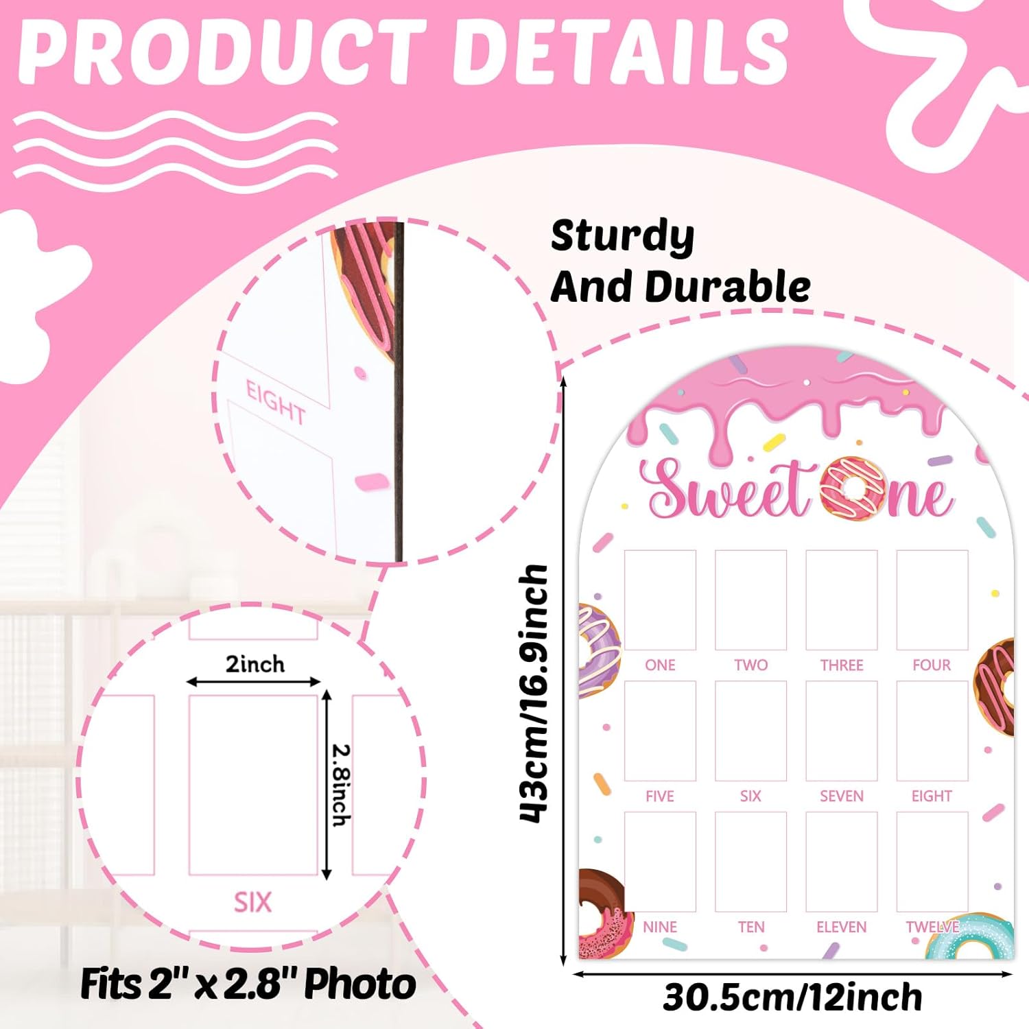 Sweet One First Year Wooden Photo Board Donut Decor