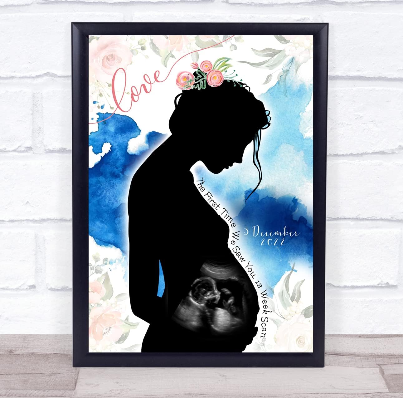 Pregnancy Lady Silhouette Baby Scan Keepsake Frame Print