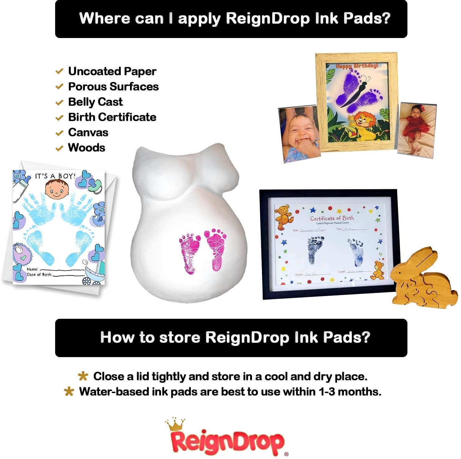 ReignDrop Ink Pad for Baby Footprint and Handprint - Black 1