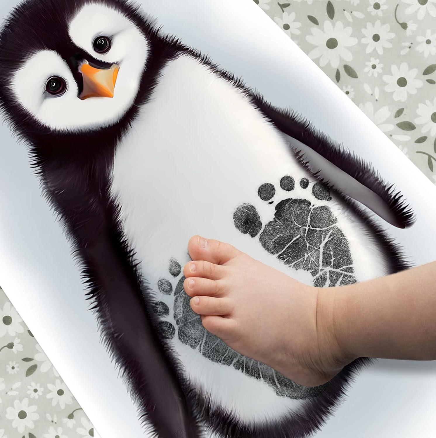 Memory Lane Gifts Co Baby Footprint Art - Baby Penguin Teal Teak 1
