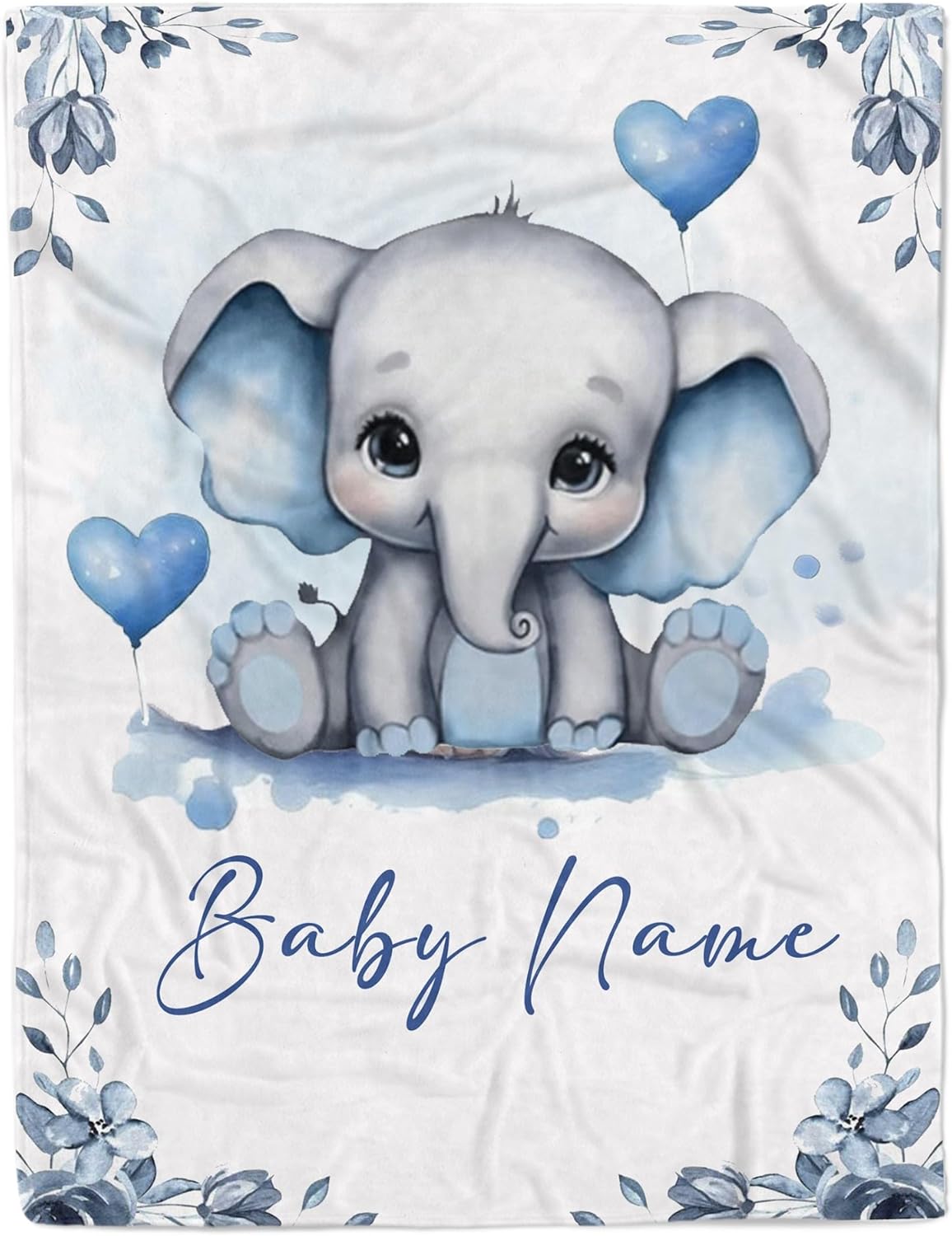 Personalized Baby Blanket with Name and Elephant Print