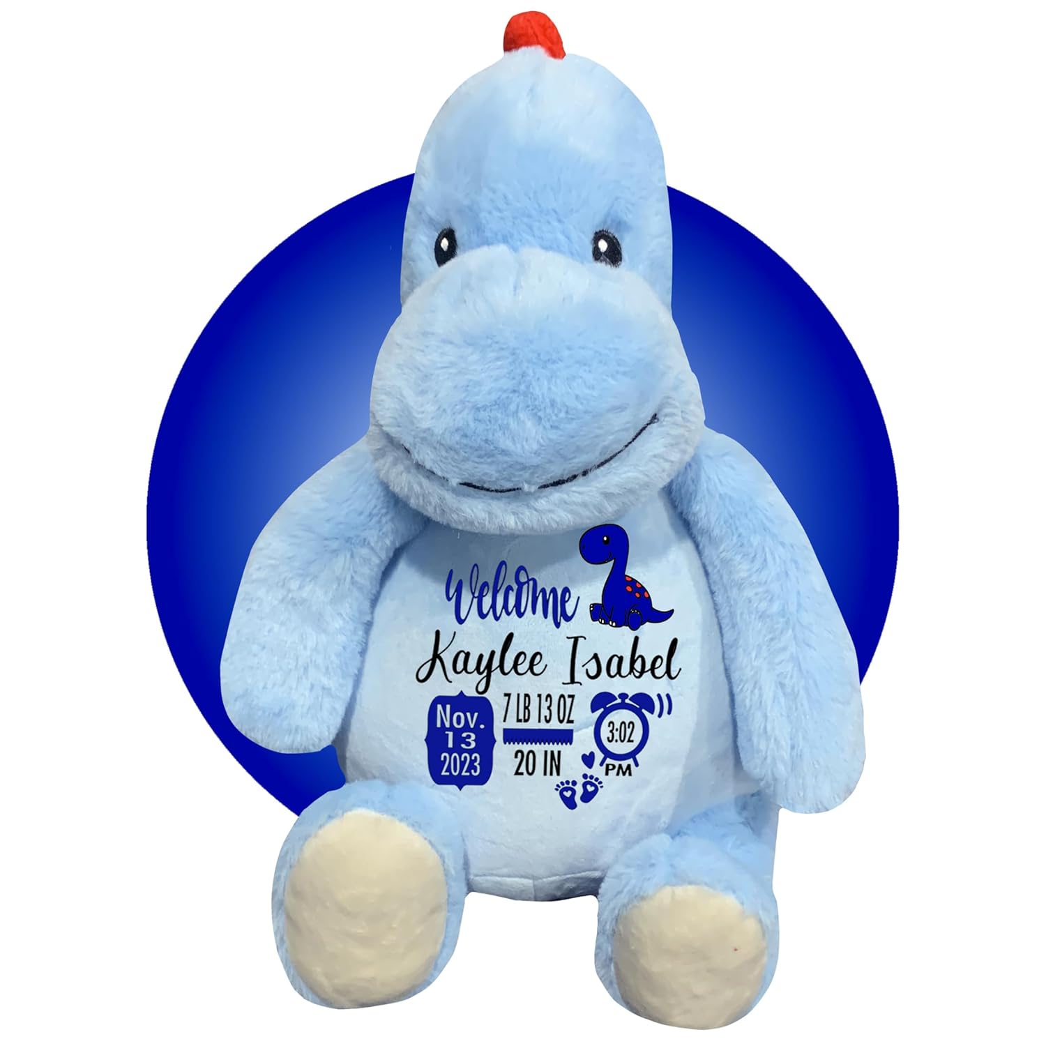 Baby Birth Stats Plush Dinosaur - Personalized Keepsake with Free Gift Wrapping