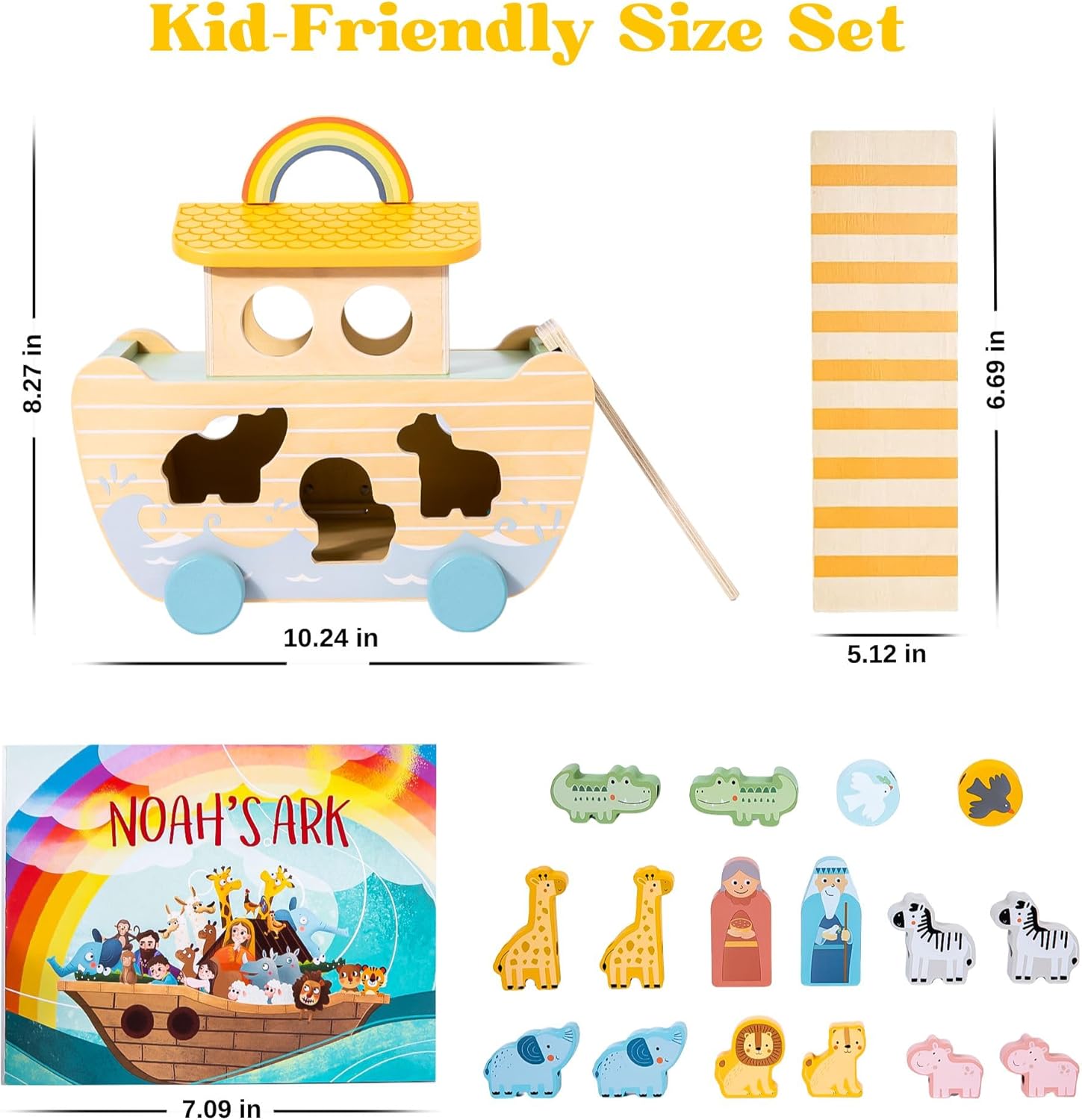 Arristone Wooden Noahs Ark Playset for Toddlers