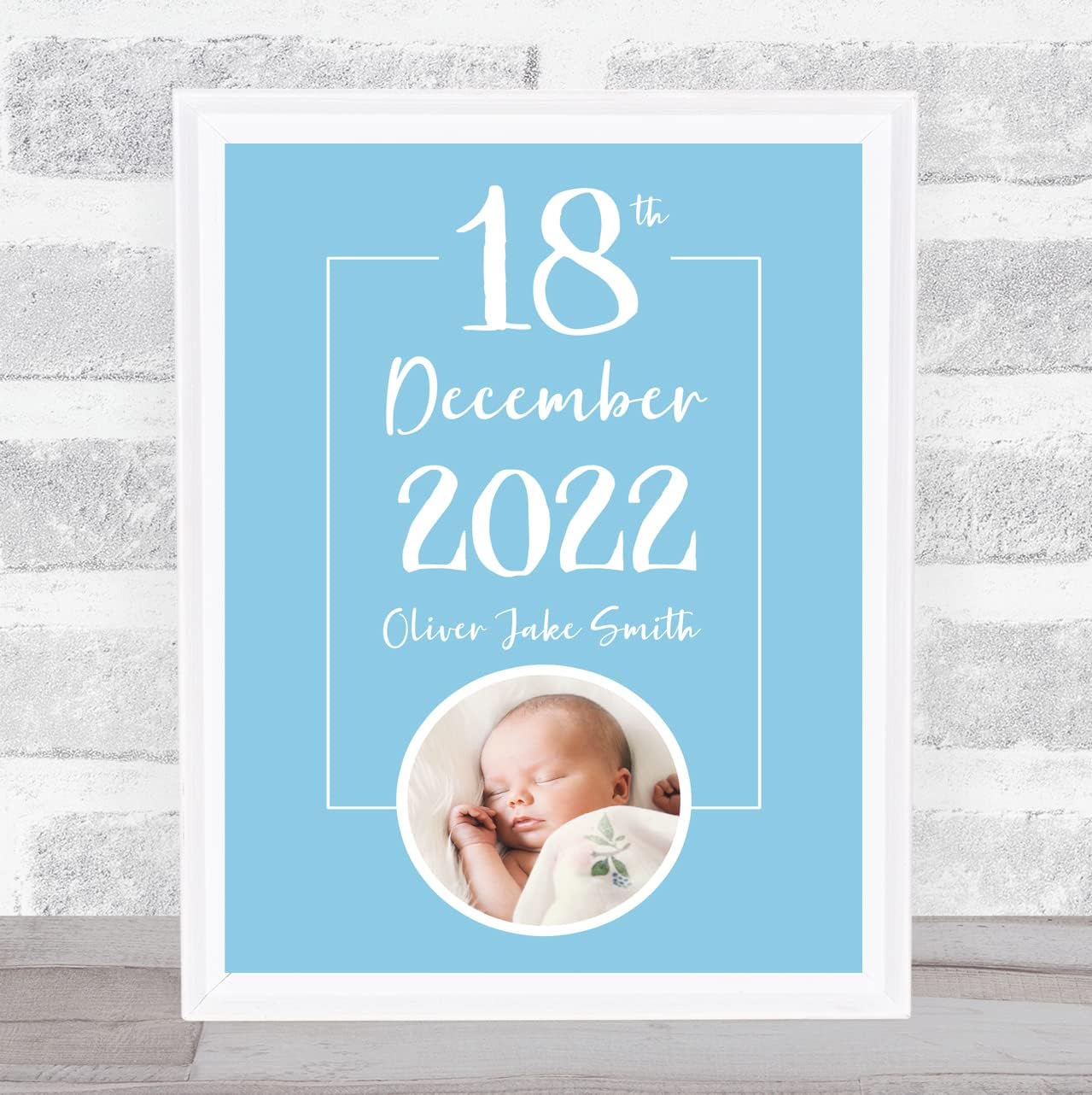 New Baby Birth Details Christening Blue Photo Keepsake Frame