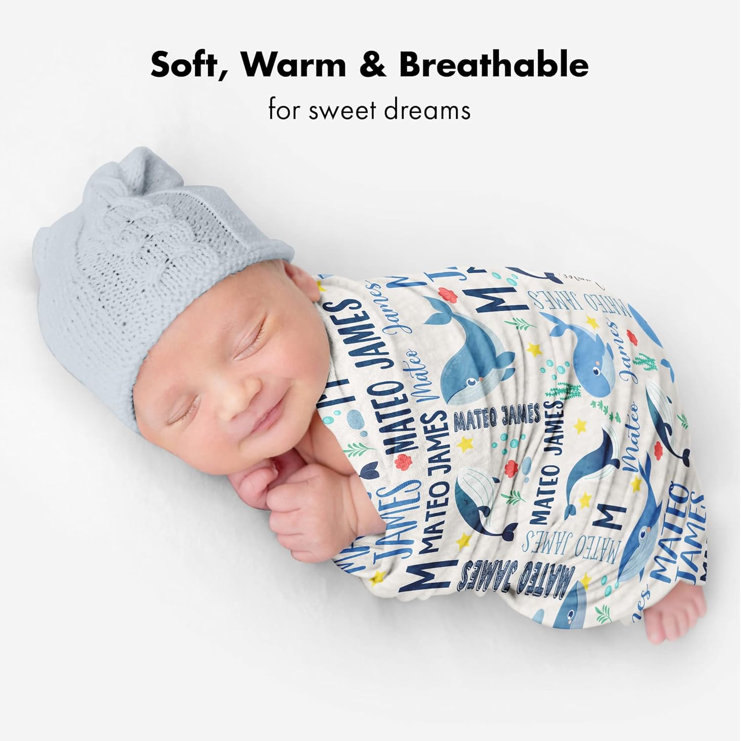 VibeCustom Ocean Whale Baby Blanket with Name