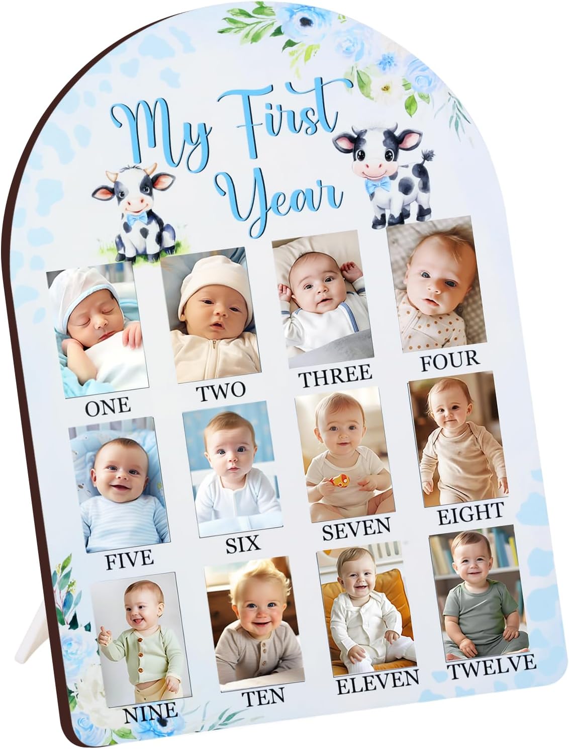 Cheerupp Cow Themed 1st Year Photo Frame Blue Baby Milestone Display