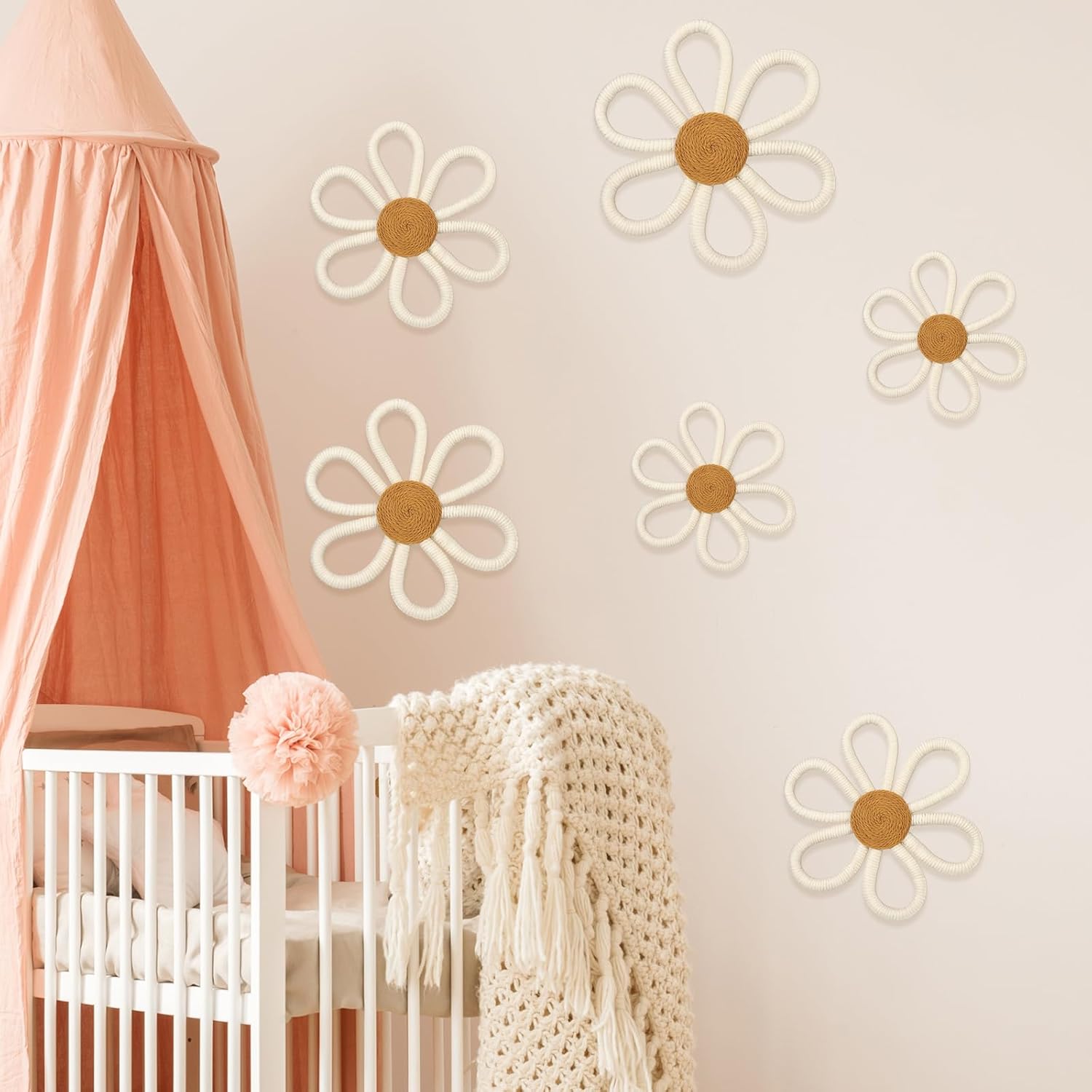 Barydat Boho Wall Hanging Decor Daisy Flower Set 6 Pcs
