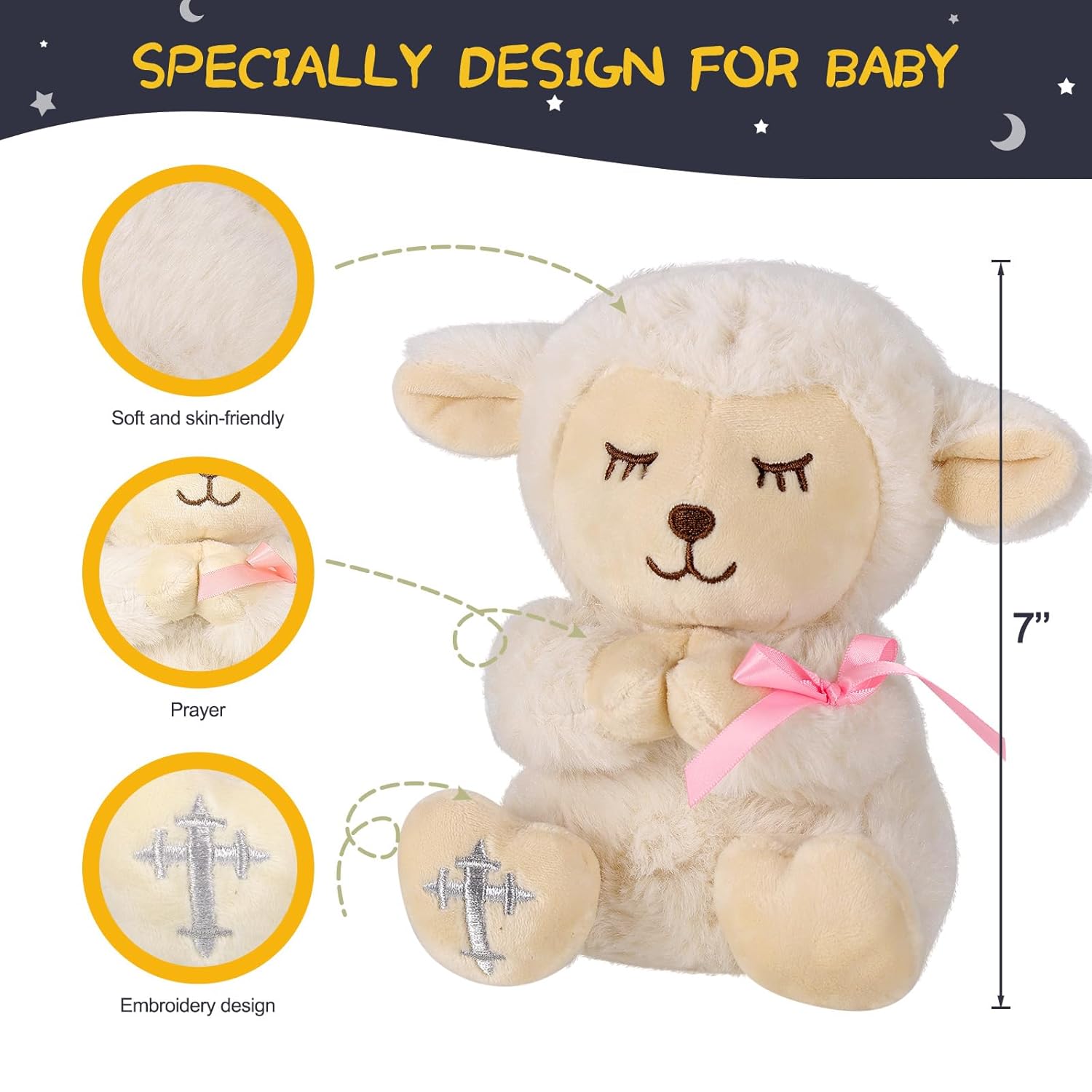 VUNCESSIN Baby Girl Baptism Gift Set with Plush Lamb and Prayer Book