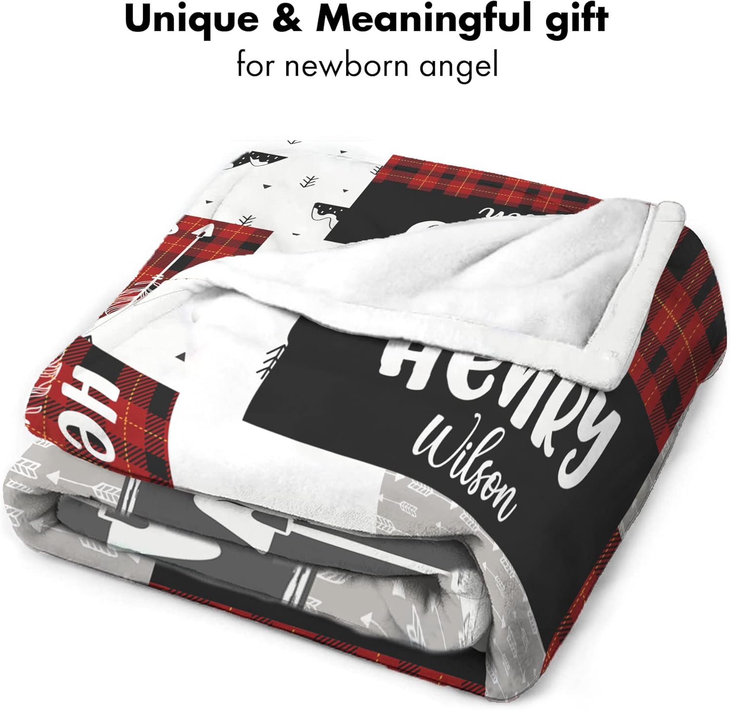 Personalized Wilderness Baby Blanket Custom Name Red Black Plaid