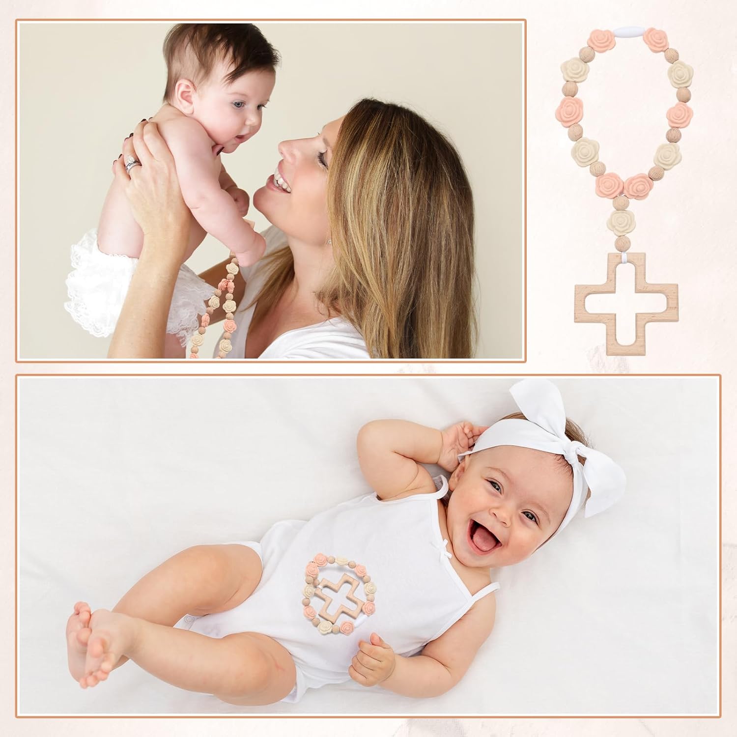 Landical Cross Baptism Silicone Rosary Baby Shower Gift