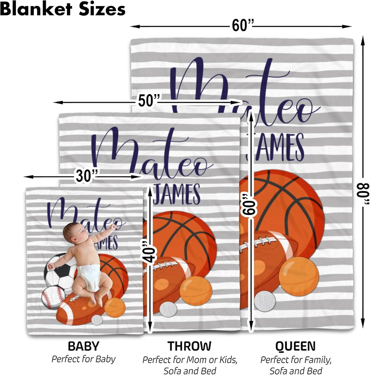 Personalized Sports Blanket with Custom Name Striped
