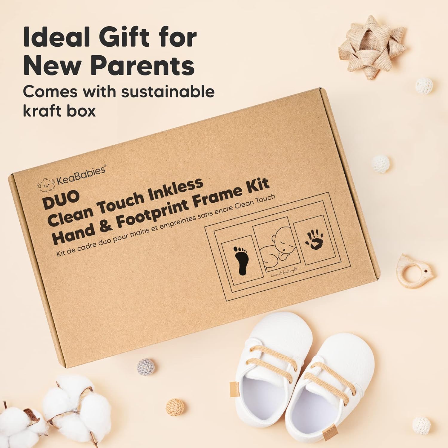 KeaBabies Inkless Hand Footprint Kit - No Mess Baby Keepsake Frame Onyx Black