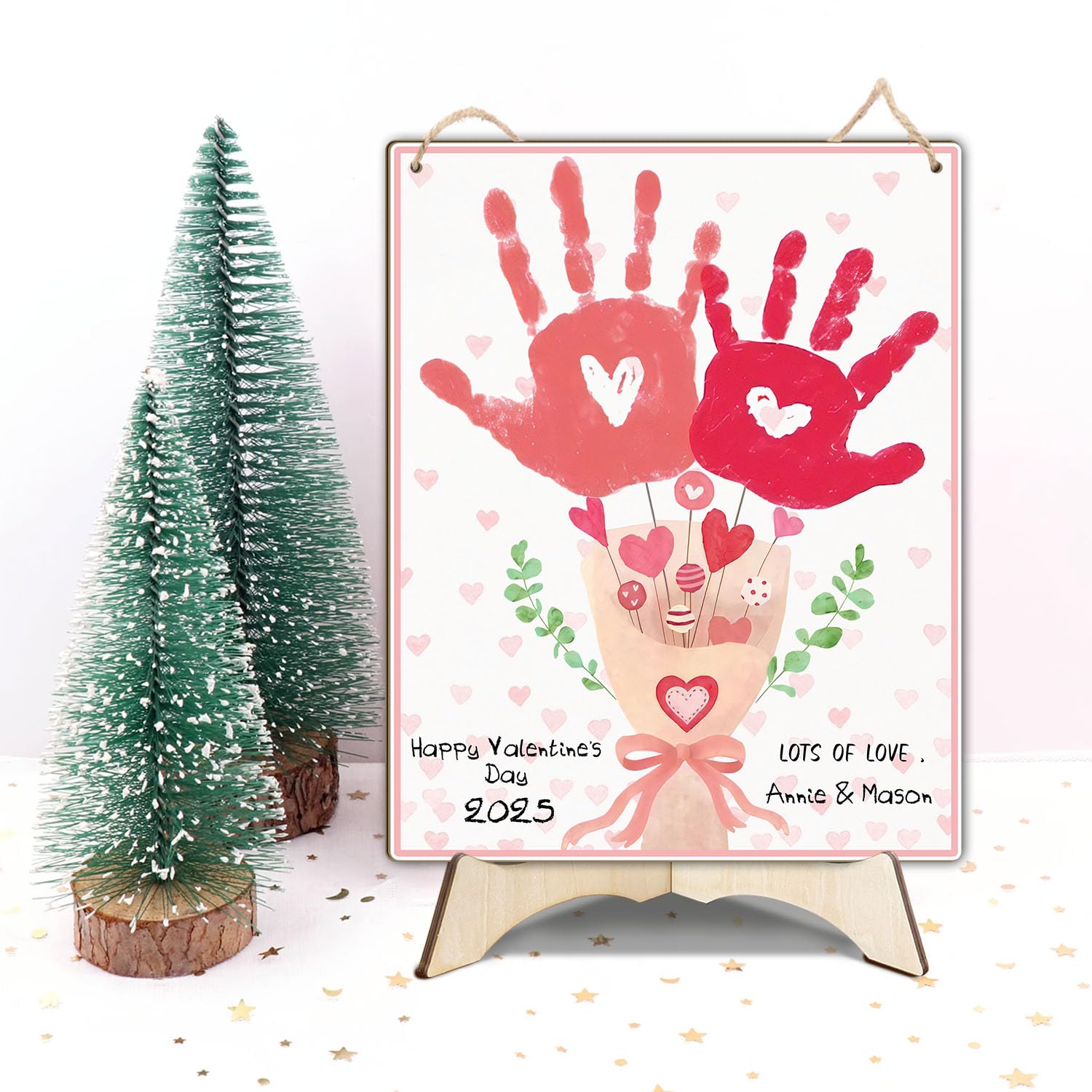 Pink Floral Bouquet Baby Handprint Sign