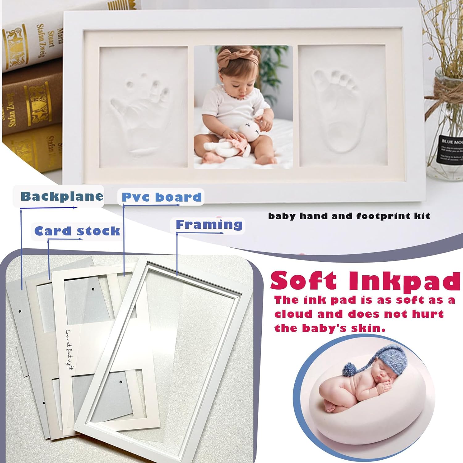 Pivza Inkless Newborn Hand Footprint Kit - Baby Paw Print Gift 1