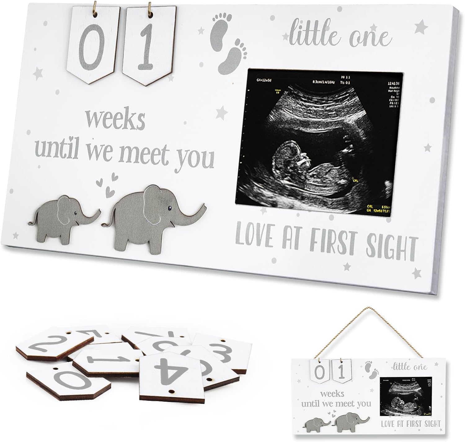 Baby Sonogram Frame with Elephant Design and Number Tiles