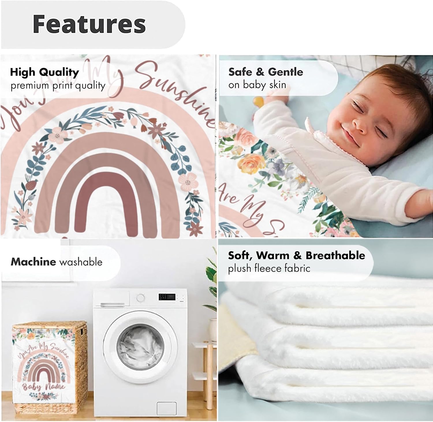 Personalized Rainbow Baby Blanket You Are My Sunshine 1