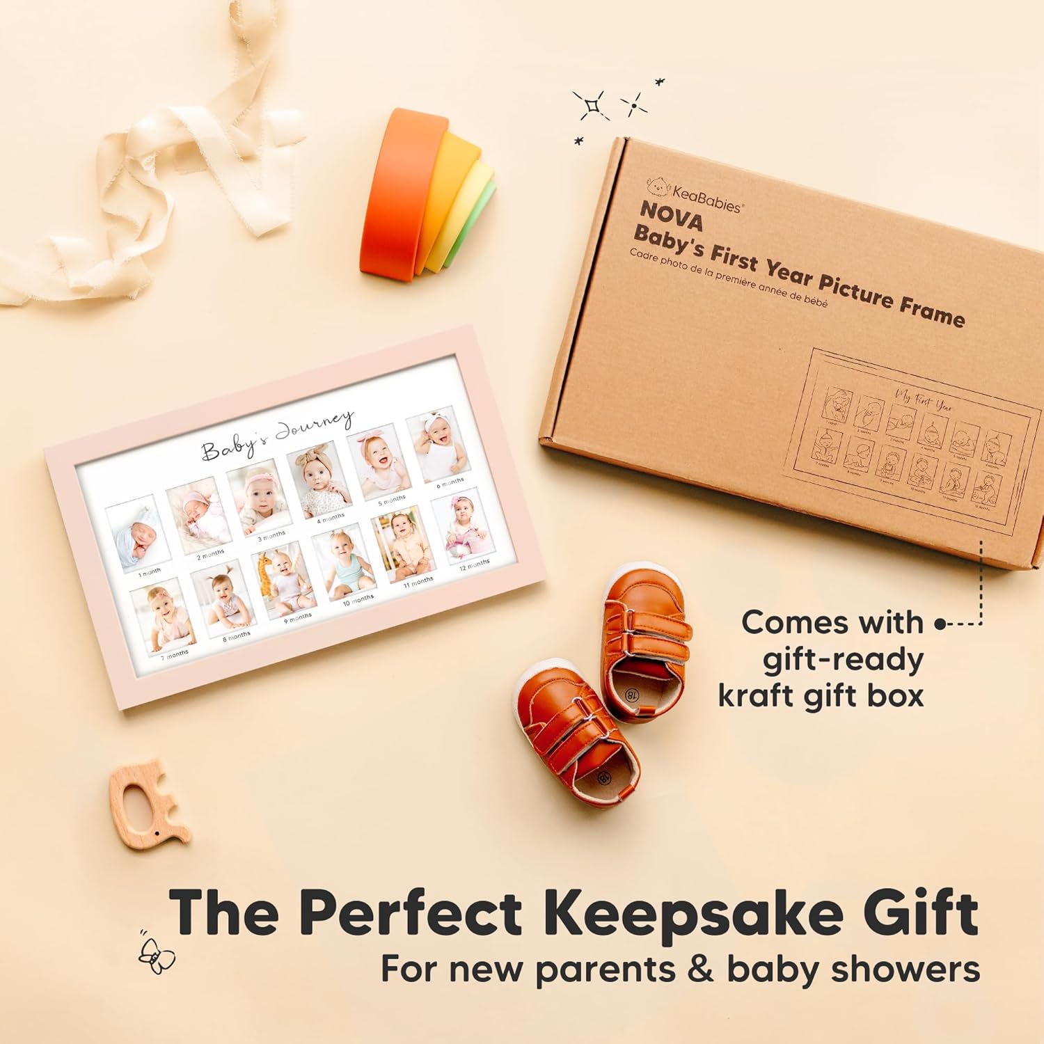 KeaBabies 12-Month Baby Photo Frame with Inkless Hand Footprint Kit