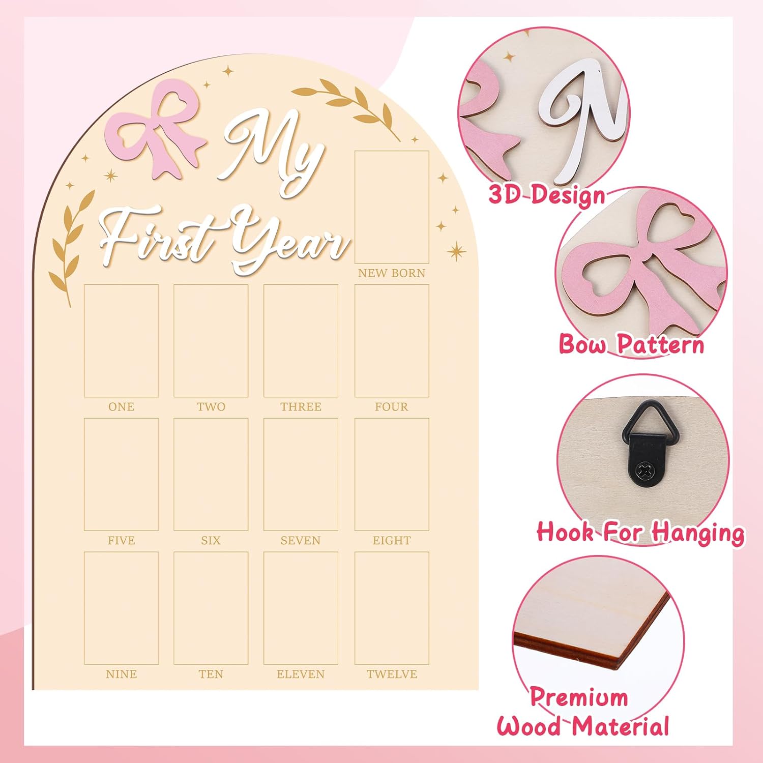 My First Year 3D Coquette Pink Bow Milestone Frame Board