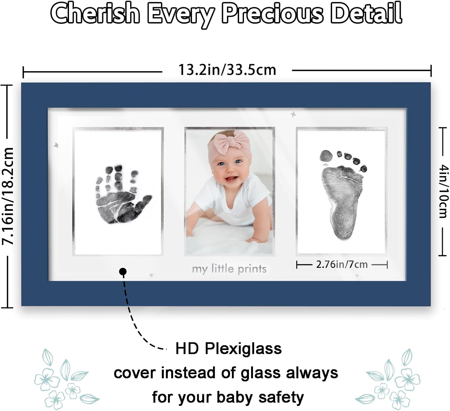 Baby Handprint Frame with Inkless Stamps Blue