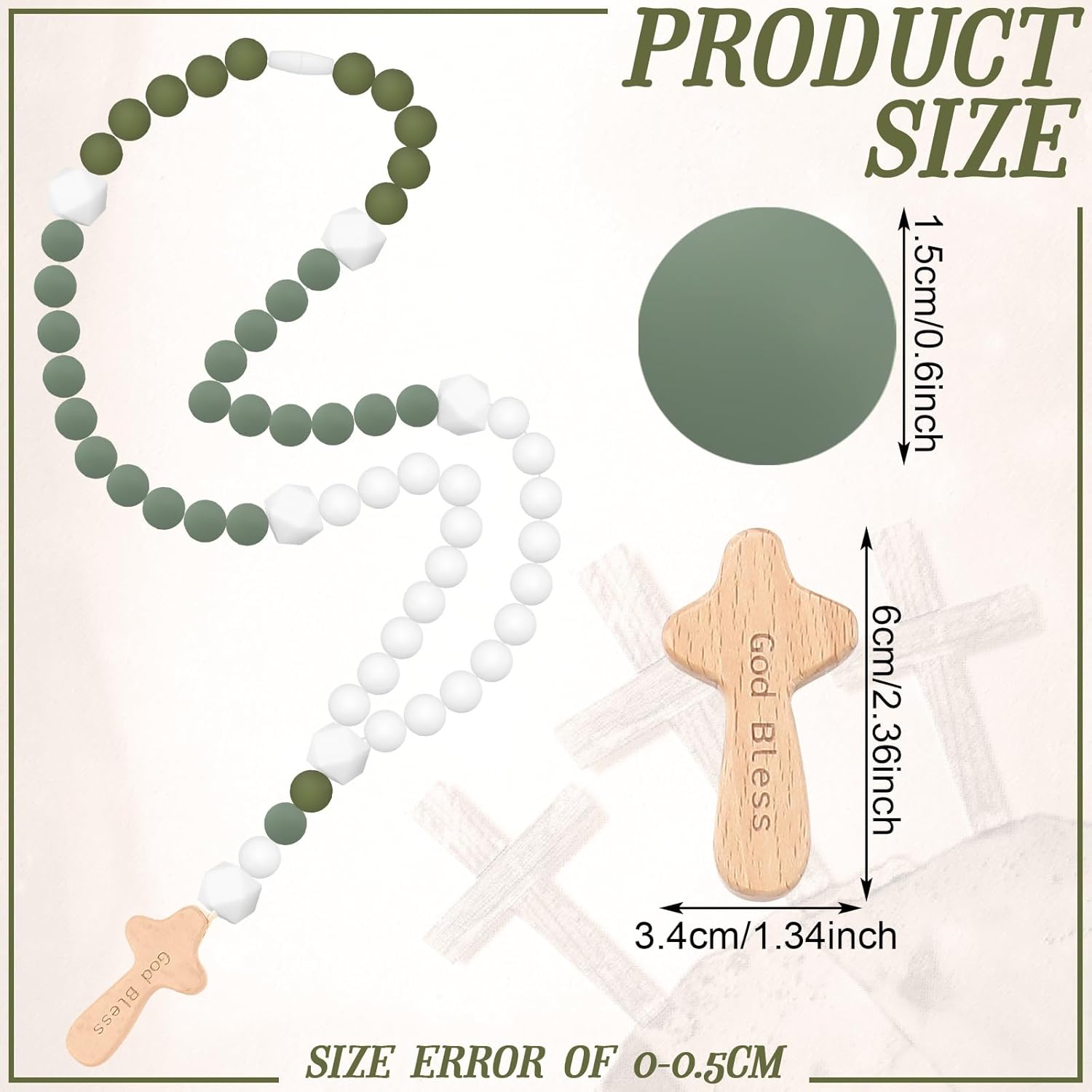 Misdary Baby Silicone Rosary Baptism Gift Green Square