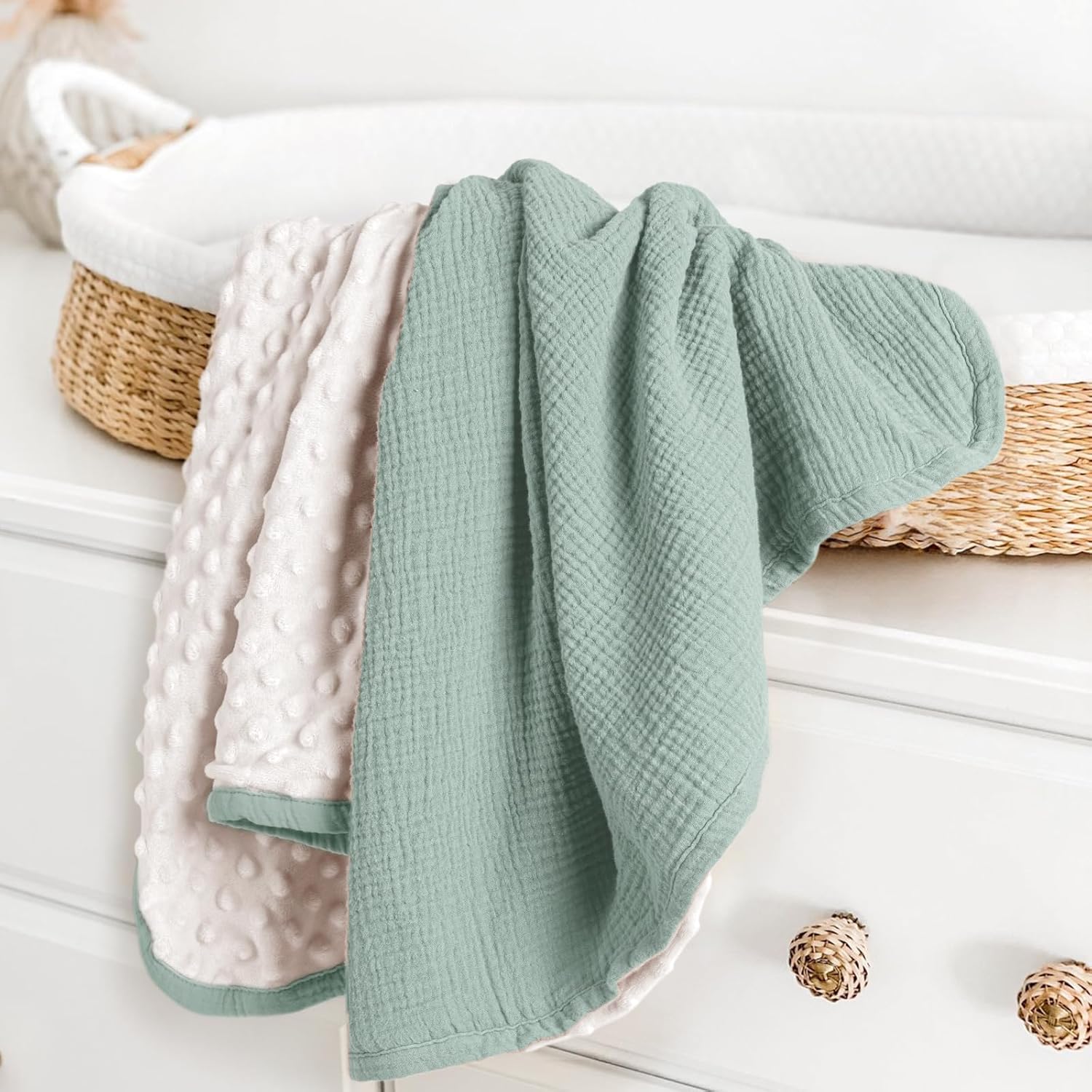 lulumoon Baby Blanket - Minky Dot Muslin 30x40
