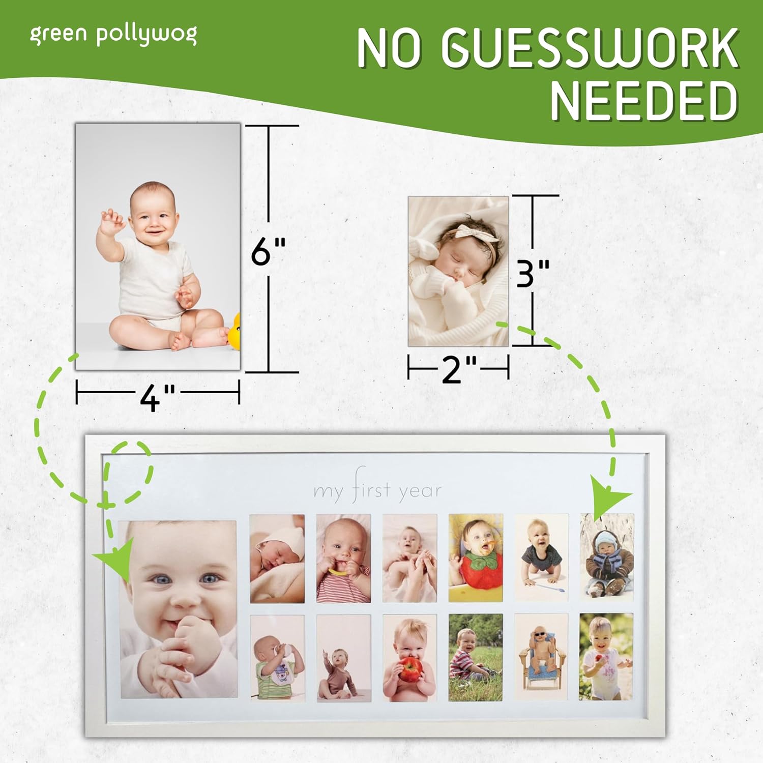 Green Pollywog 12-Month Photo Frame with Mat