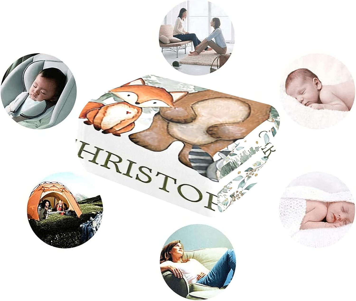 Personalized Baby Blanket with Name and Animals