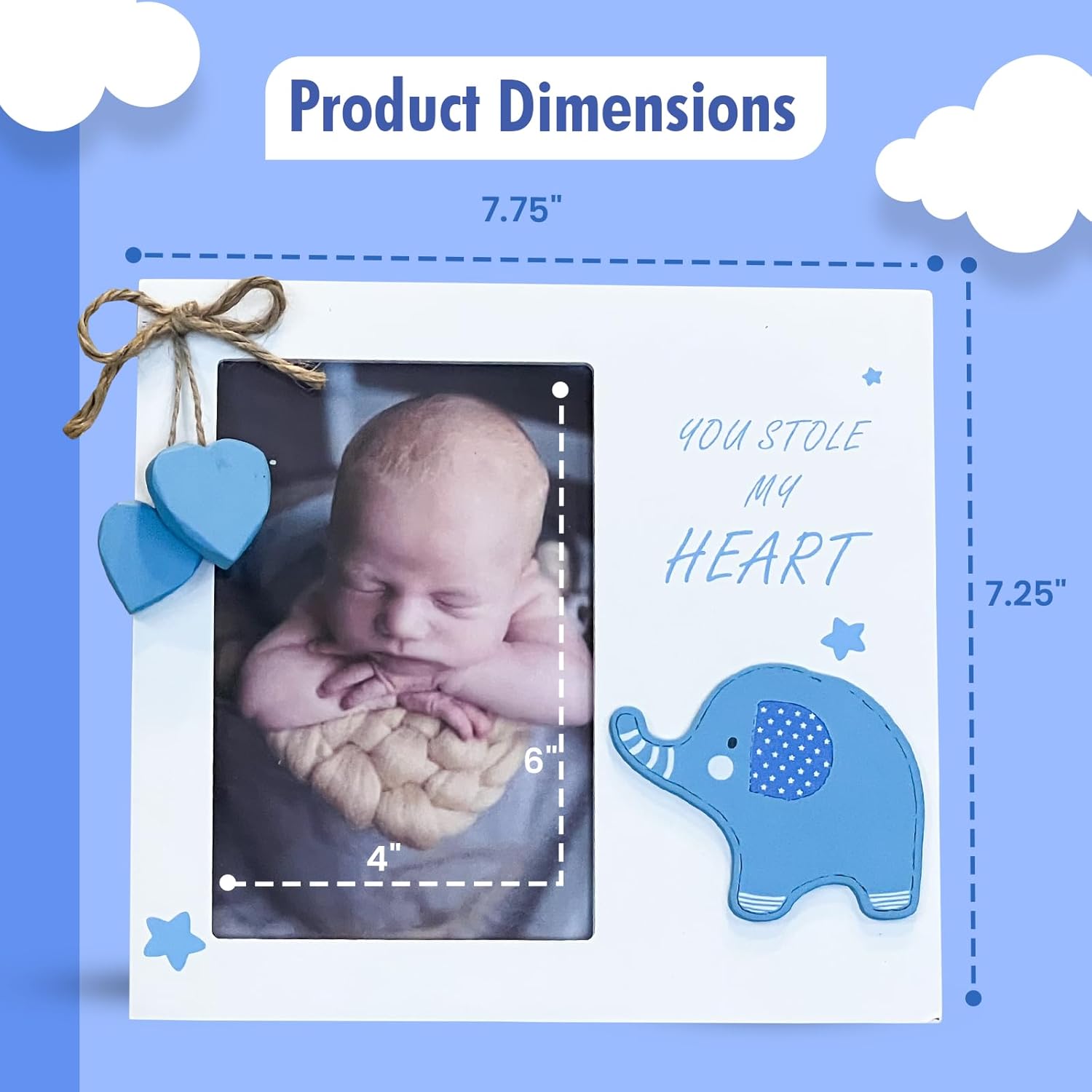 Baby Boy You Stole My Heart Newborn Wooden Frame Blue