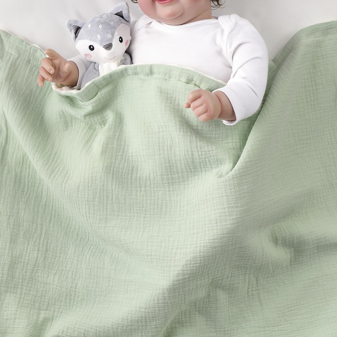 CREVENT Organic Muslin Baby Blanket with Mink Backing - 30 x 40