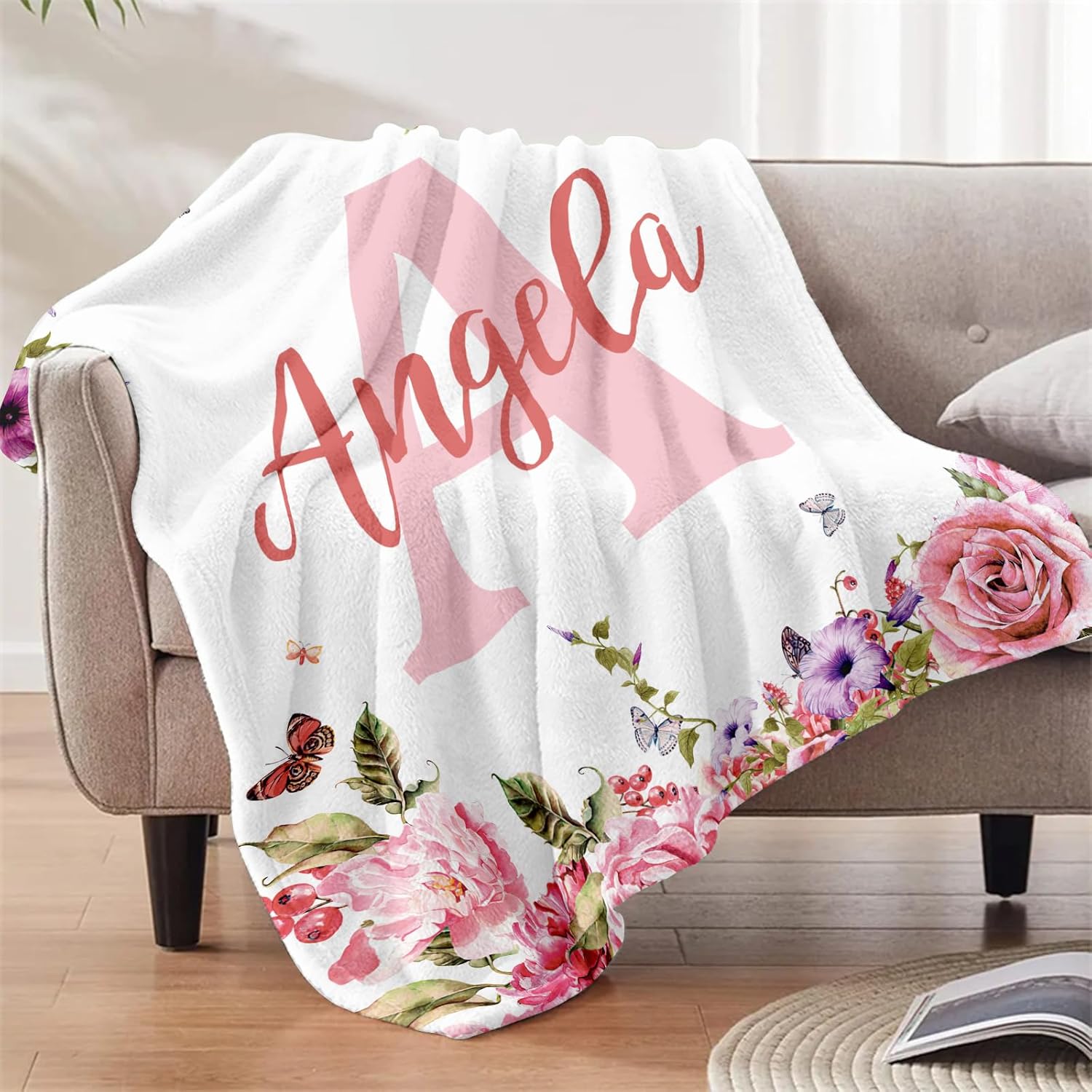 Personalized Baby Blanket with Name for Girls Custom Flannel 30X40