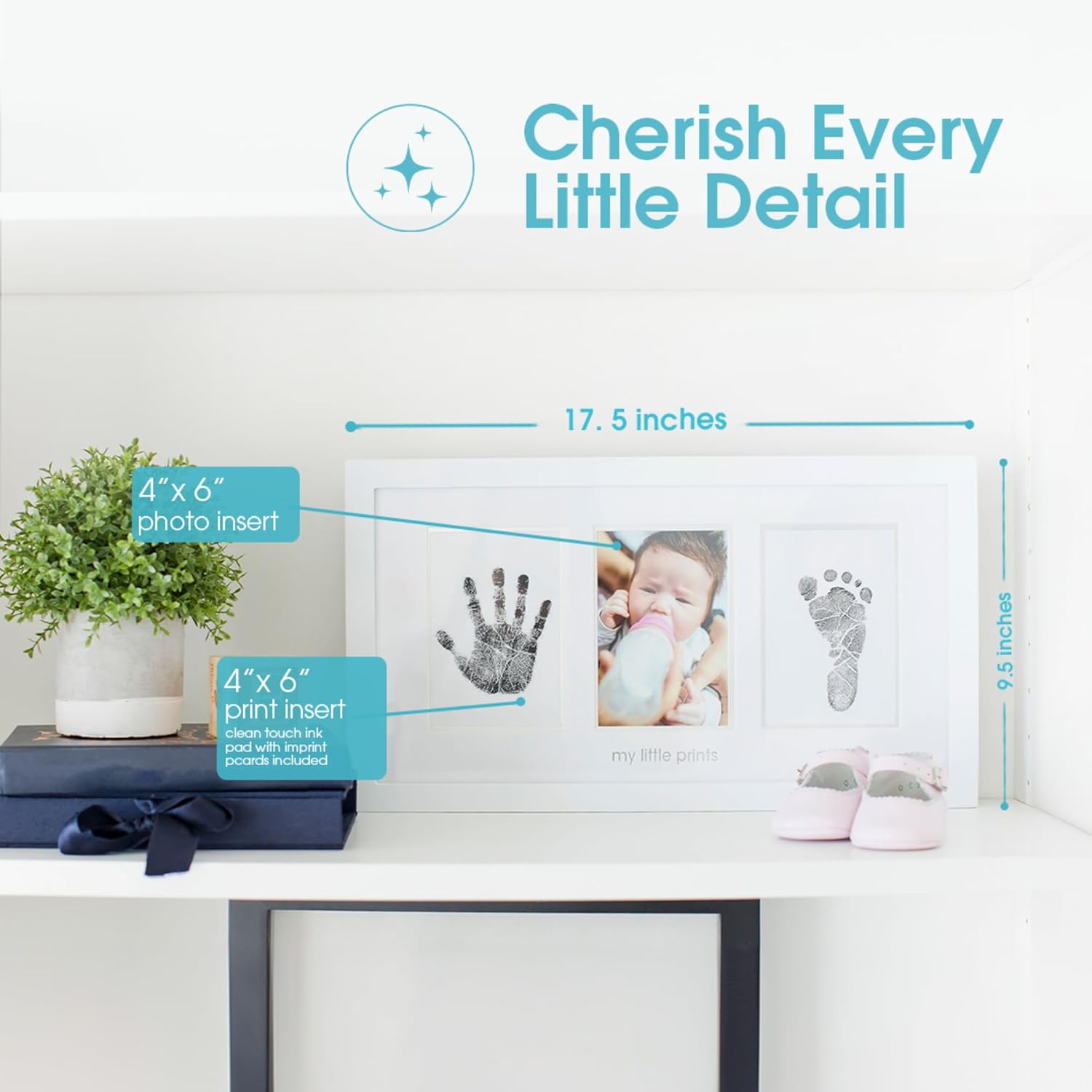 Pearhead Baby Hand Footprint Kit - Inkless Clean-Touch Gender-Neutral Frame