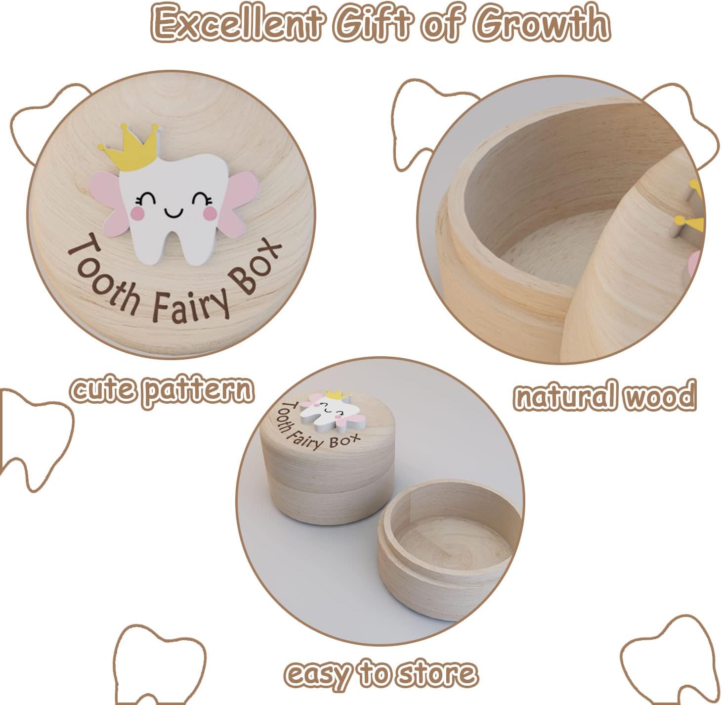 Tooth Fairy Box for Girls - Cute Carved Wooden Storage