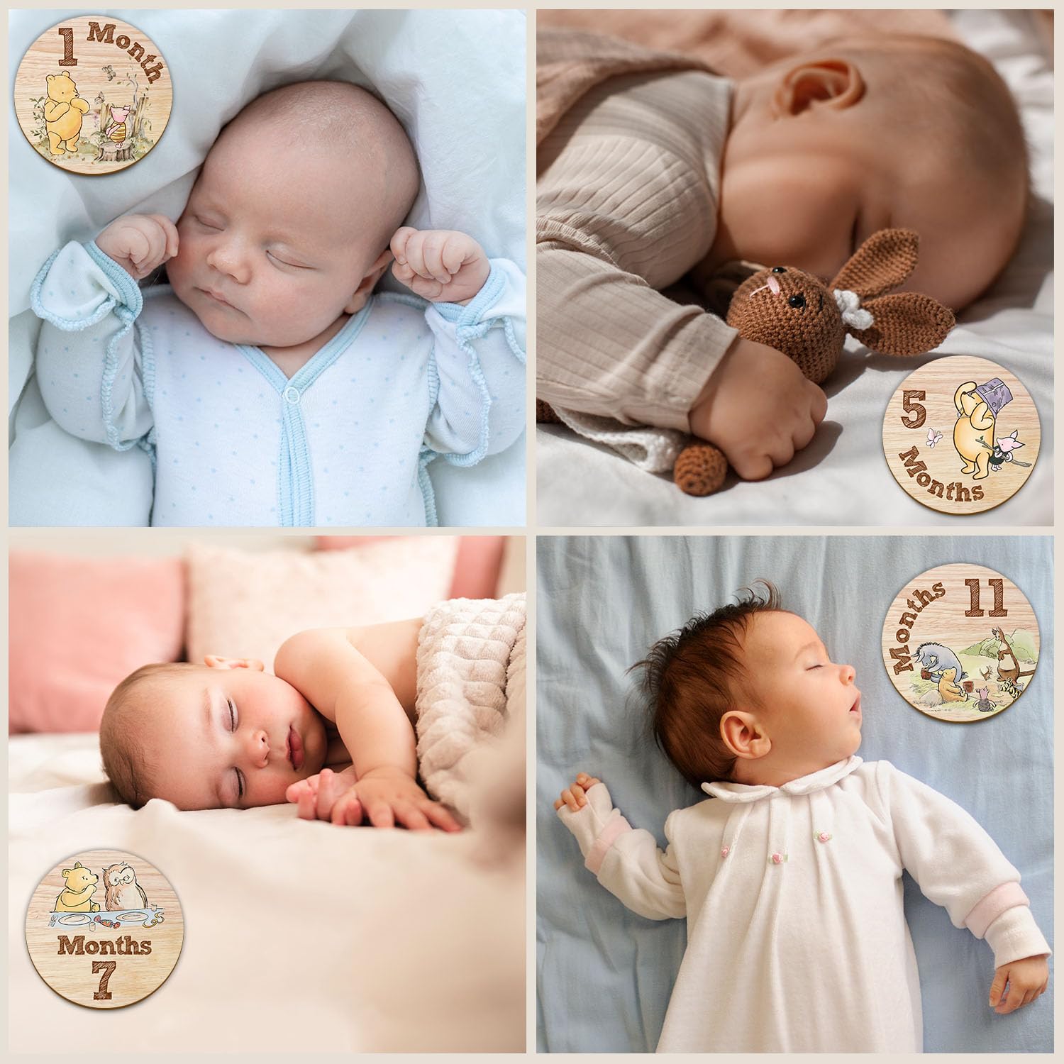 Hatzelou 7Pcs Baby Milestone Circles Winnie The Pooh Wooden Keepsakes